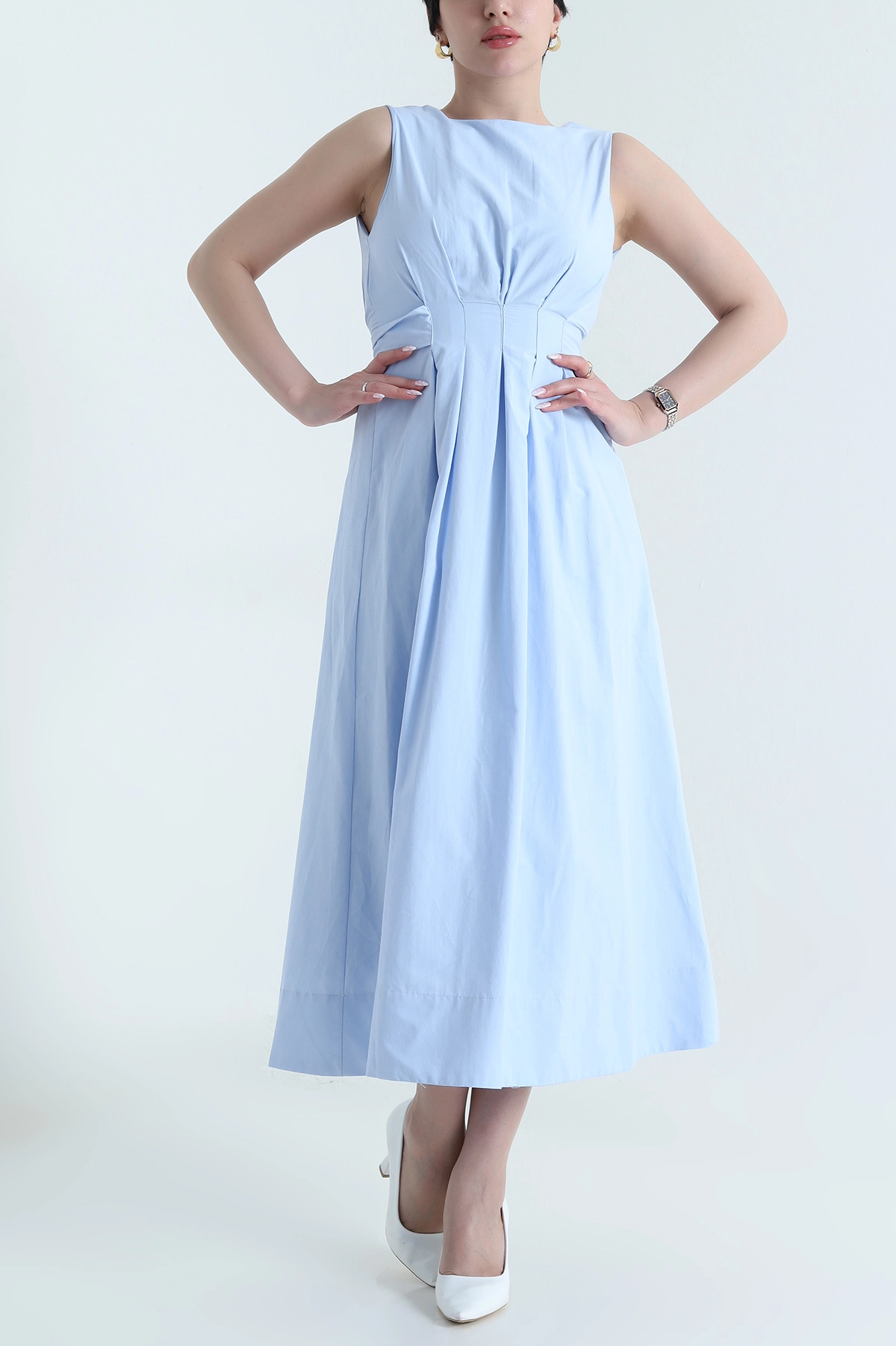 Bebe Mavisi Astarlı Poplin Kadın Elbise 456742