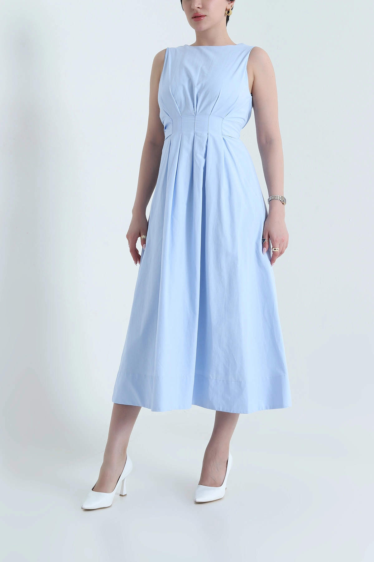 Bebe Mavisi Astarlı Poplin Kadın Elbise 456742