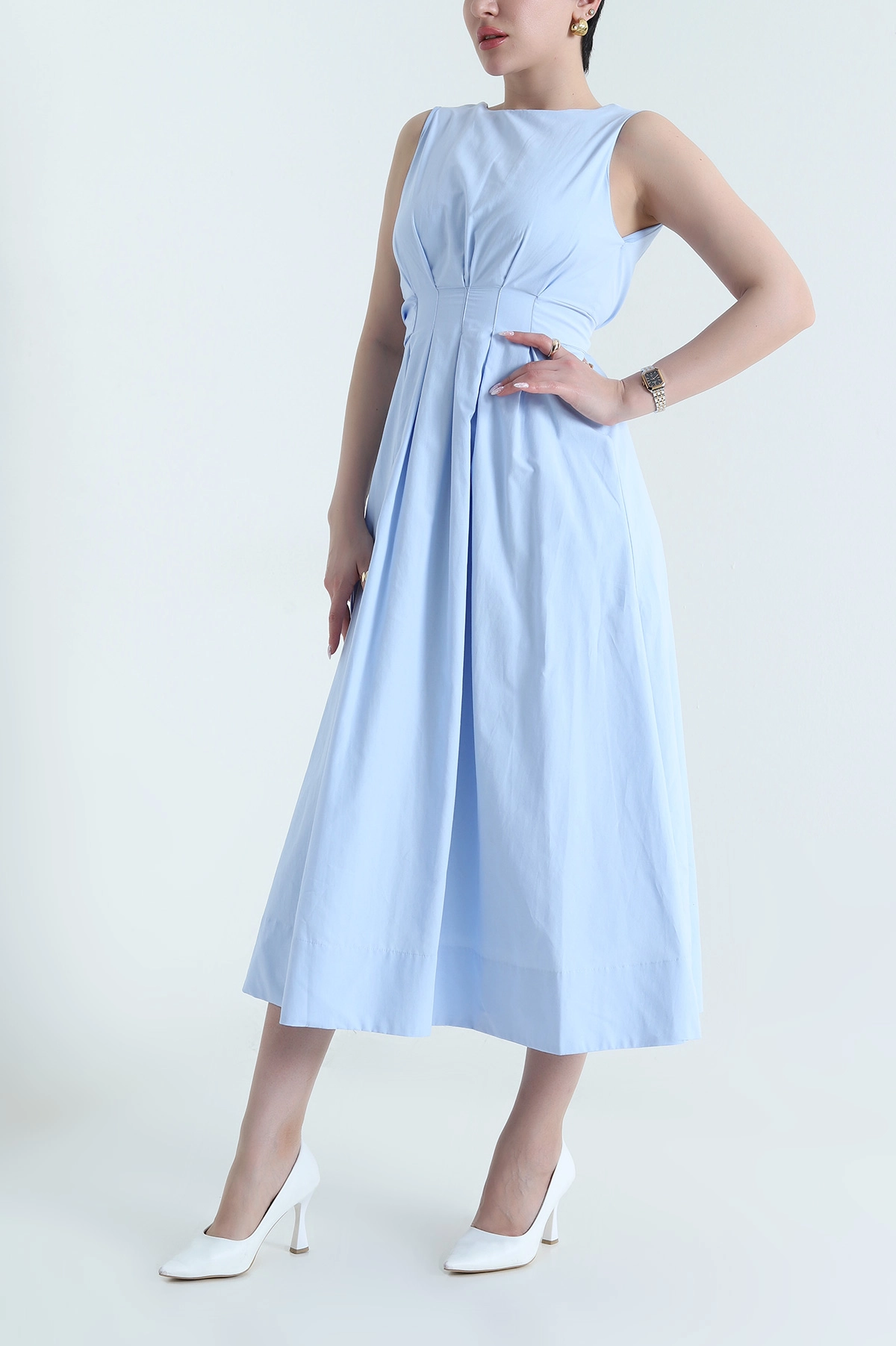 Bebe Mavisi Astarlı Poplin Kadın Elbise 456742
