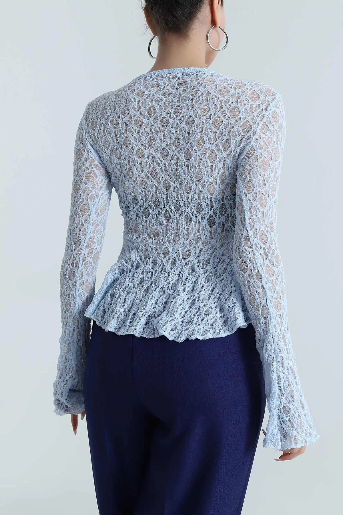Bebe Mavisi Bağlamalı Dantelli Kadın Bluz 488633