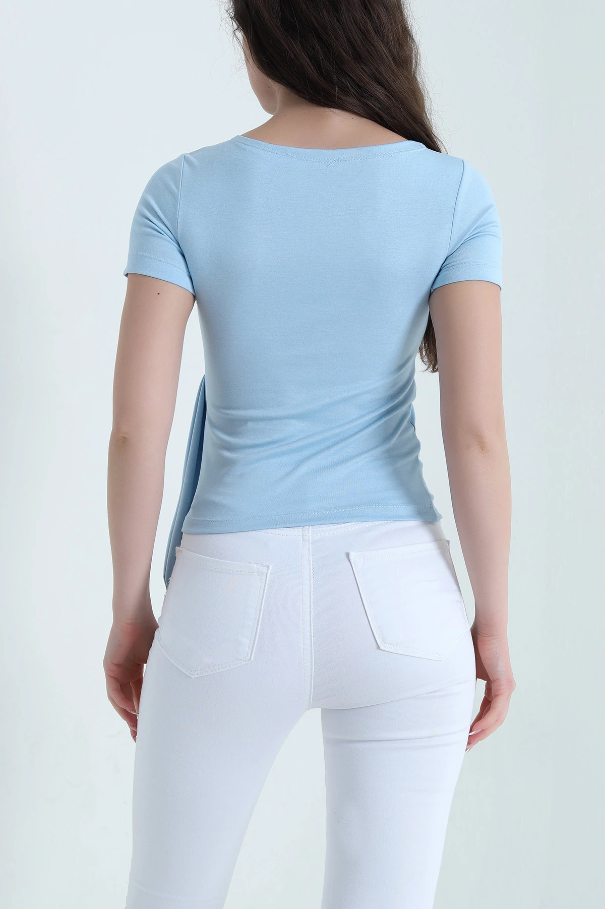 Bebe Mavisi Bağlamalı Likralı Oysho Kadın Bluz 454685