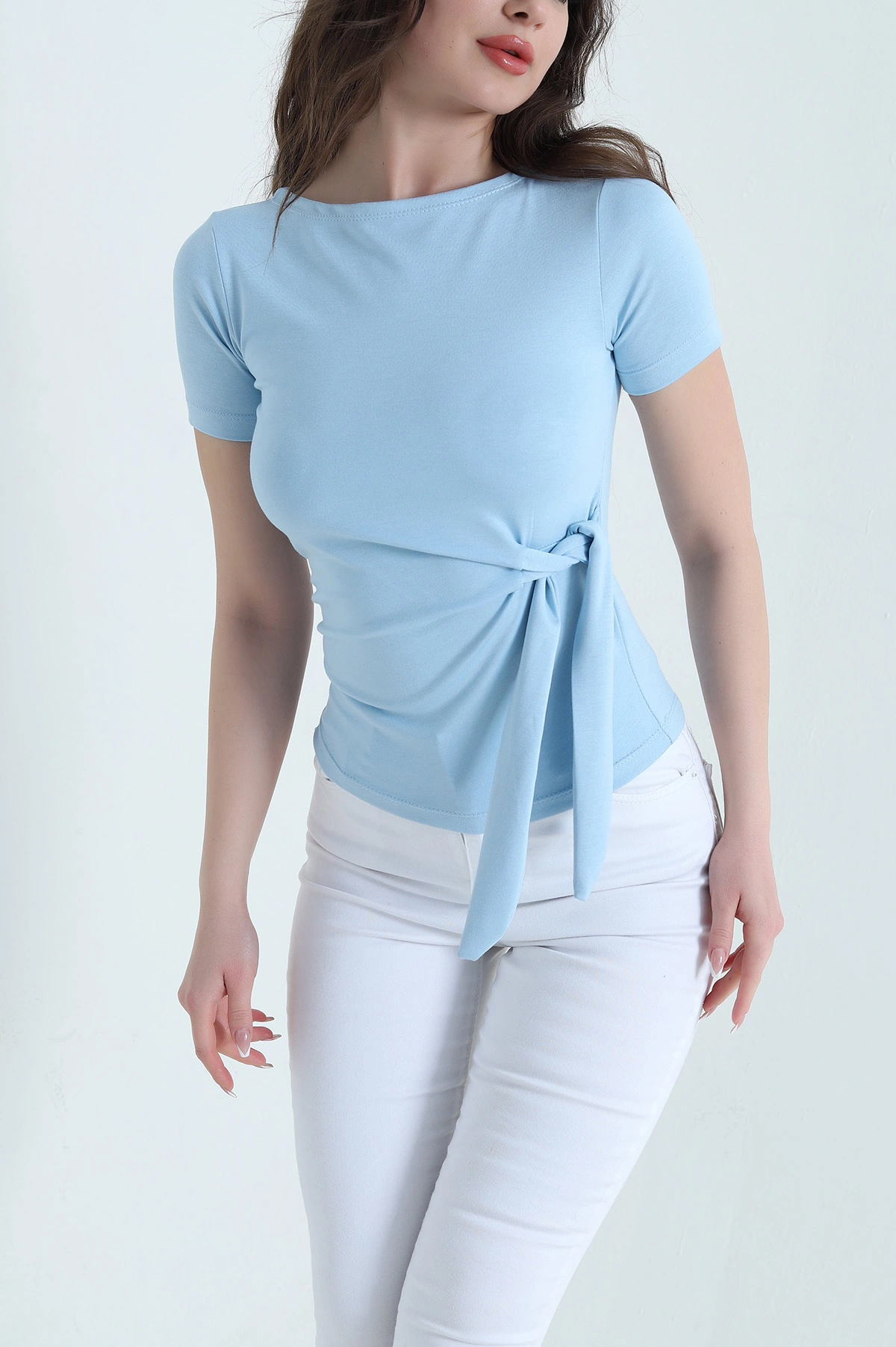 Bebe Mavisi Bağlamalı Likralı Oysho Kadın Bluz 454685