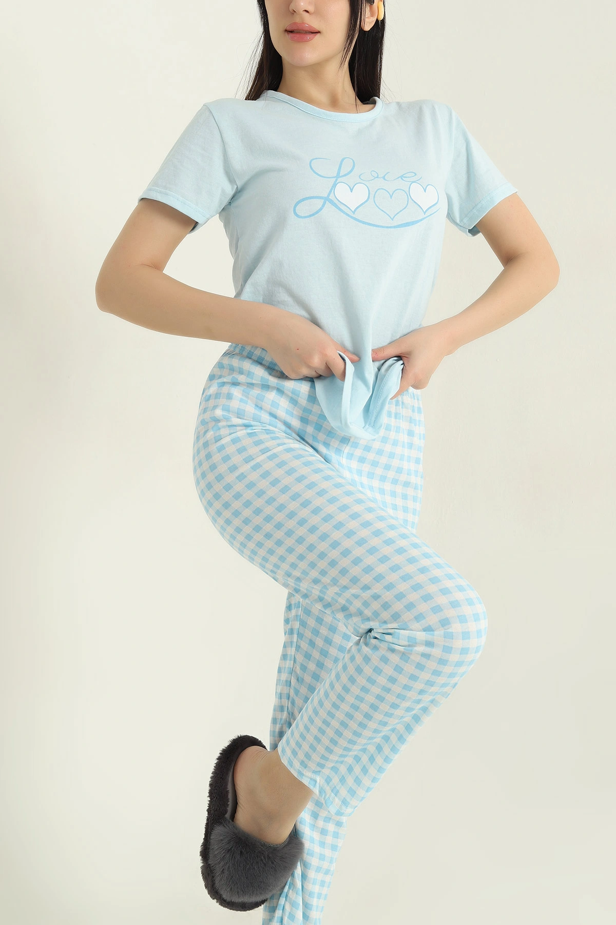 Bebe Mavisi Baskılı Kadın Pijama Takımı 357155