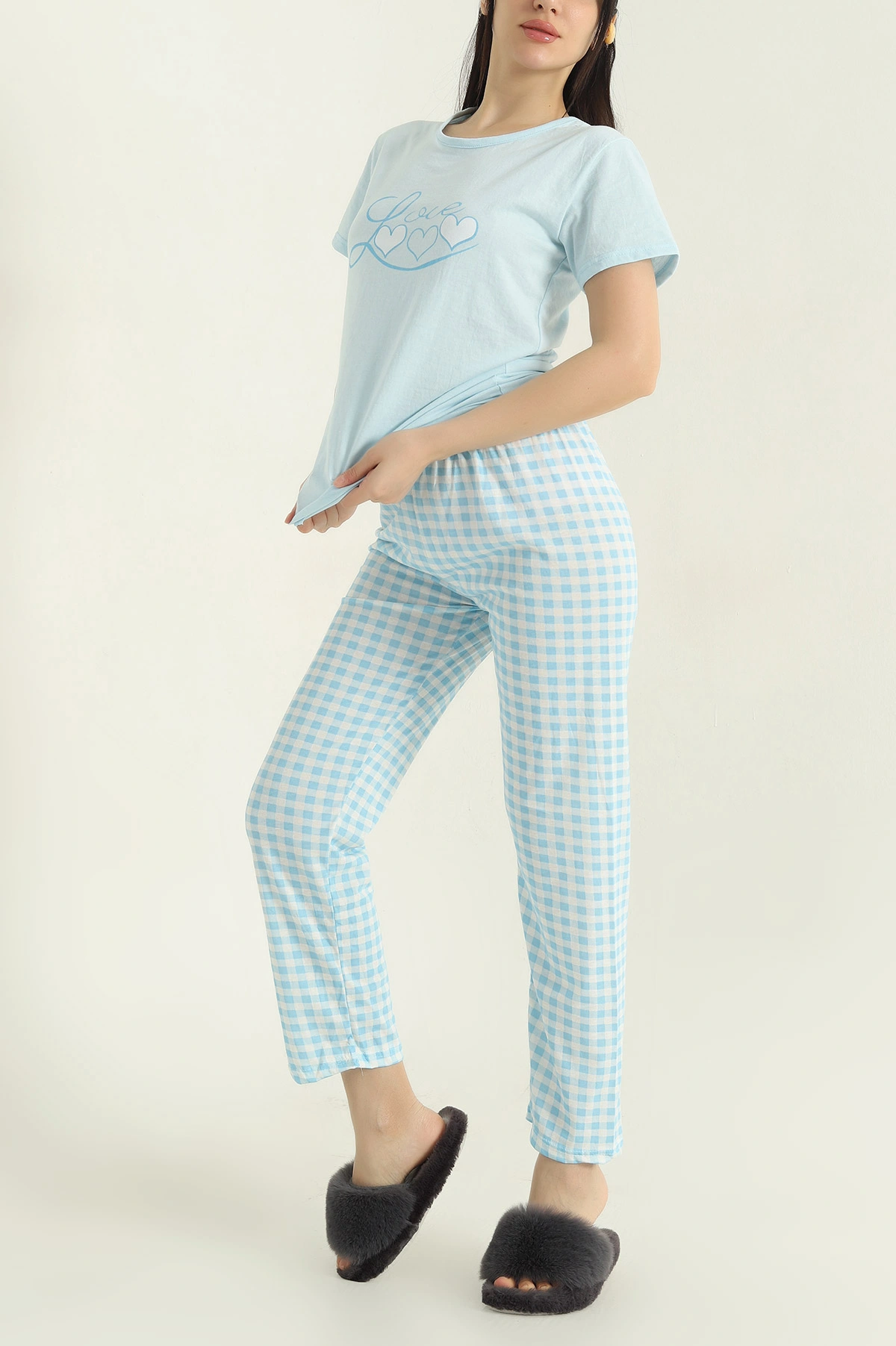 Bebe Mavisi Baskılı Kadın Pijama Takımı 357155