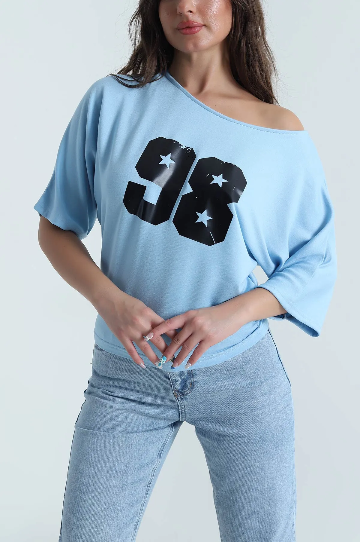 Bebe Mavisi Baskılı Kristal Kadın Bluz 482076
