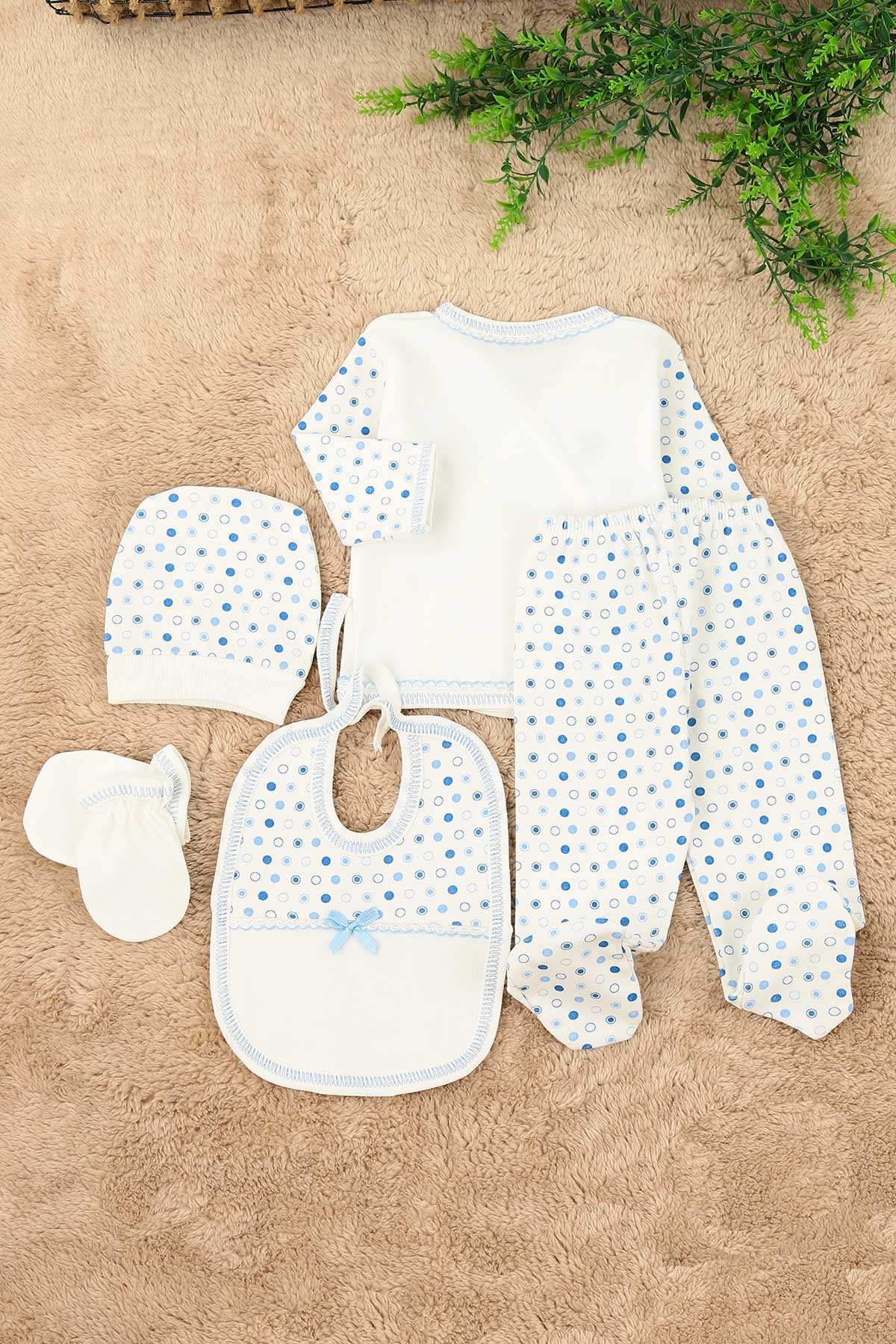 Bebe Mavisi Bear Ayı Nakışlı 5 Parçalı Erkek Zıbın Seti 158773