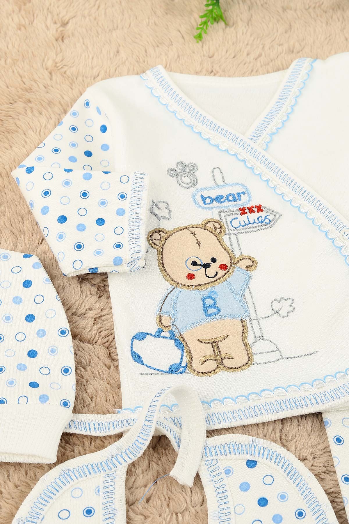 Bebe Mavisi Bear Ayı Nakışlı 5 Parçalı Erkek Zıbın Seti 158773