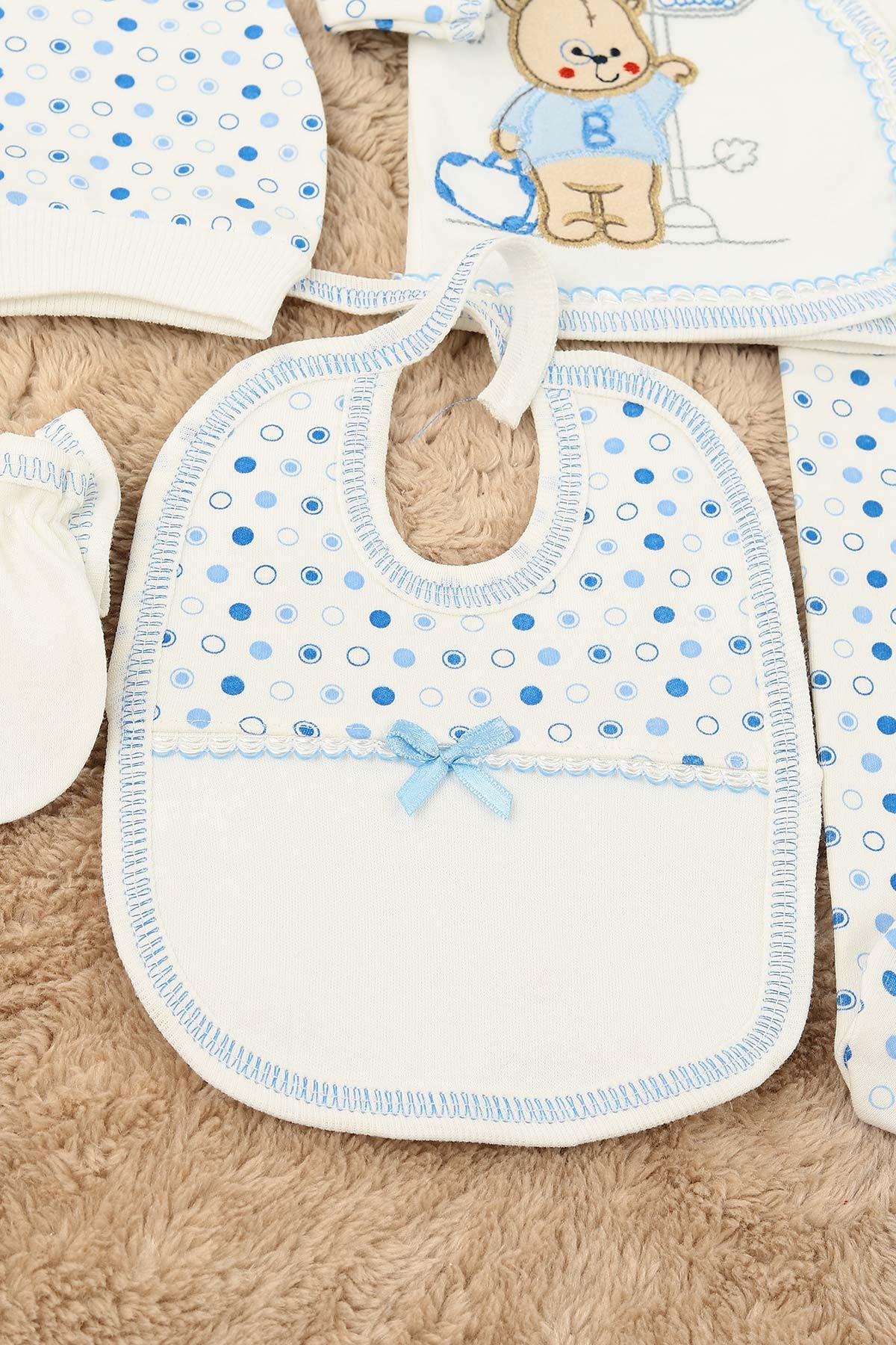 Bebe Mavisi Bear Ayı Nakışlı 5 Parçalı Erkek Zıbın Seti 158773