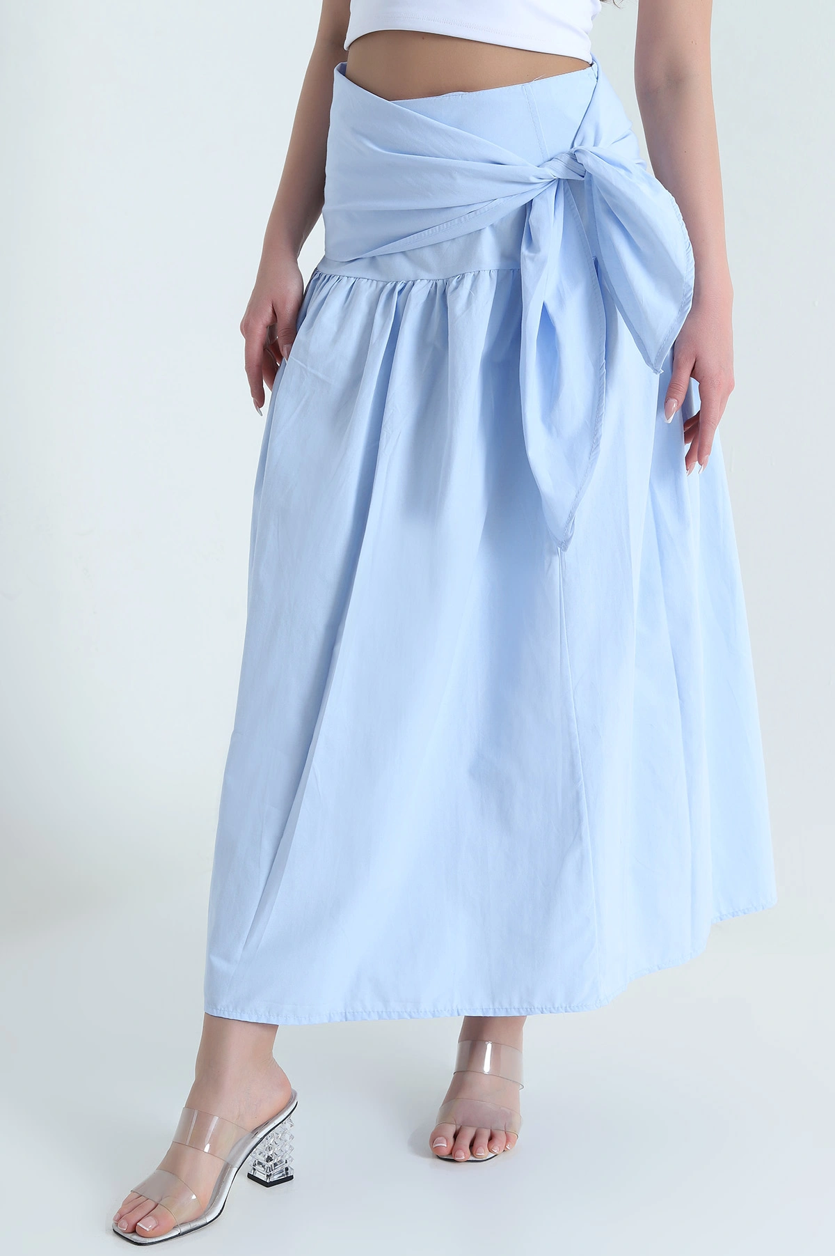 Bebe Mavisi Bel Bağlamalı Poplin Kadın Etek 456303