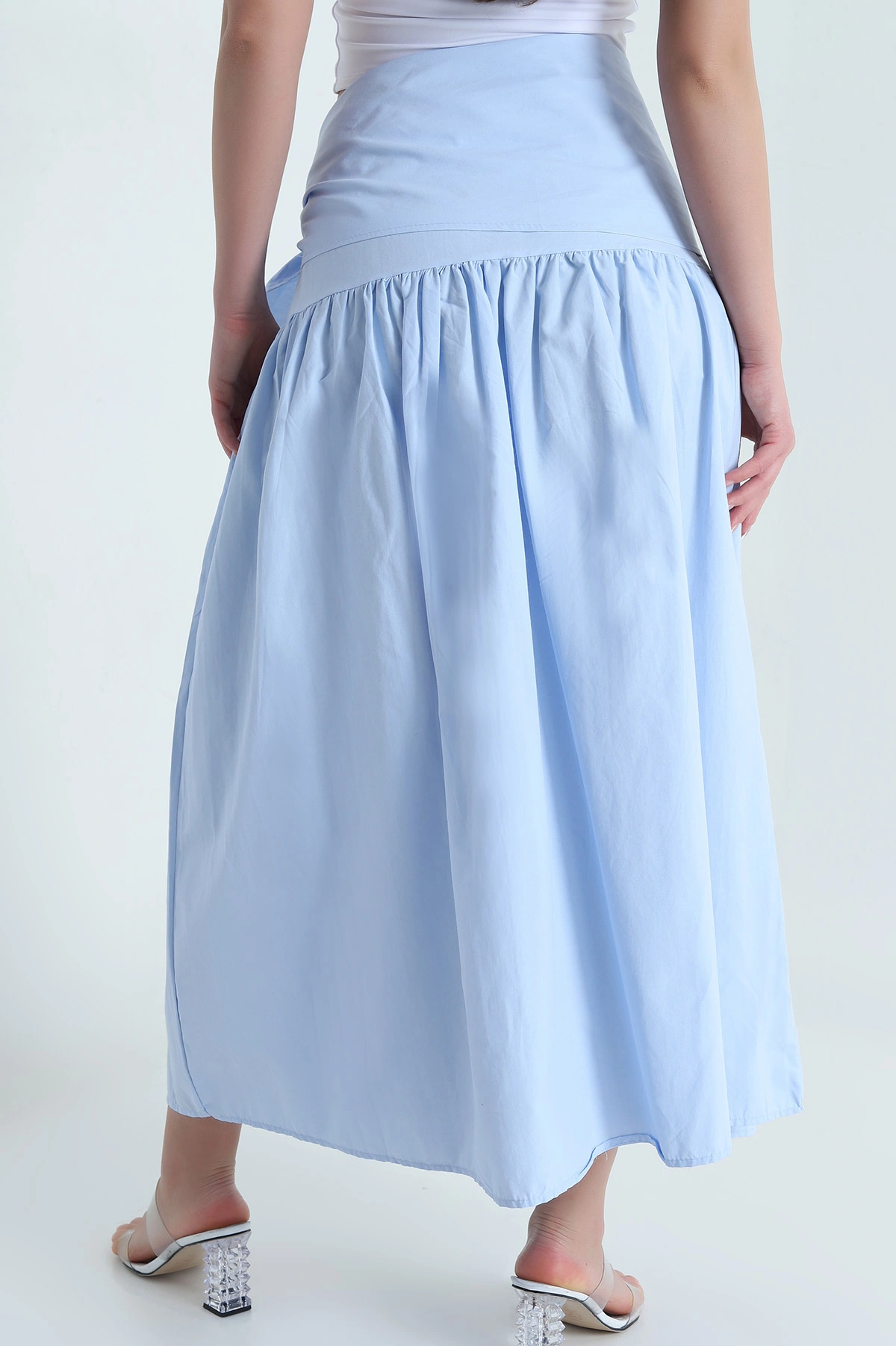 Bebe Mavisi Bel Bağlamalı Poplin Kadın Etek 456303