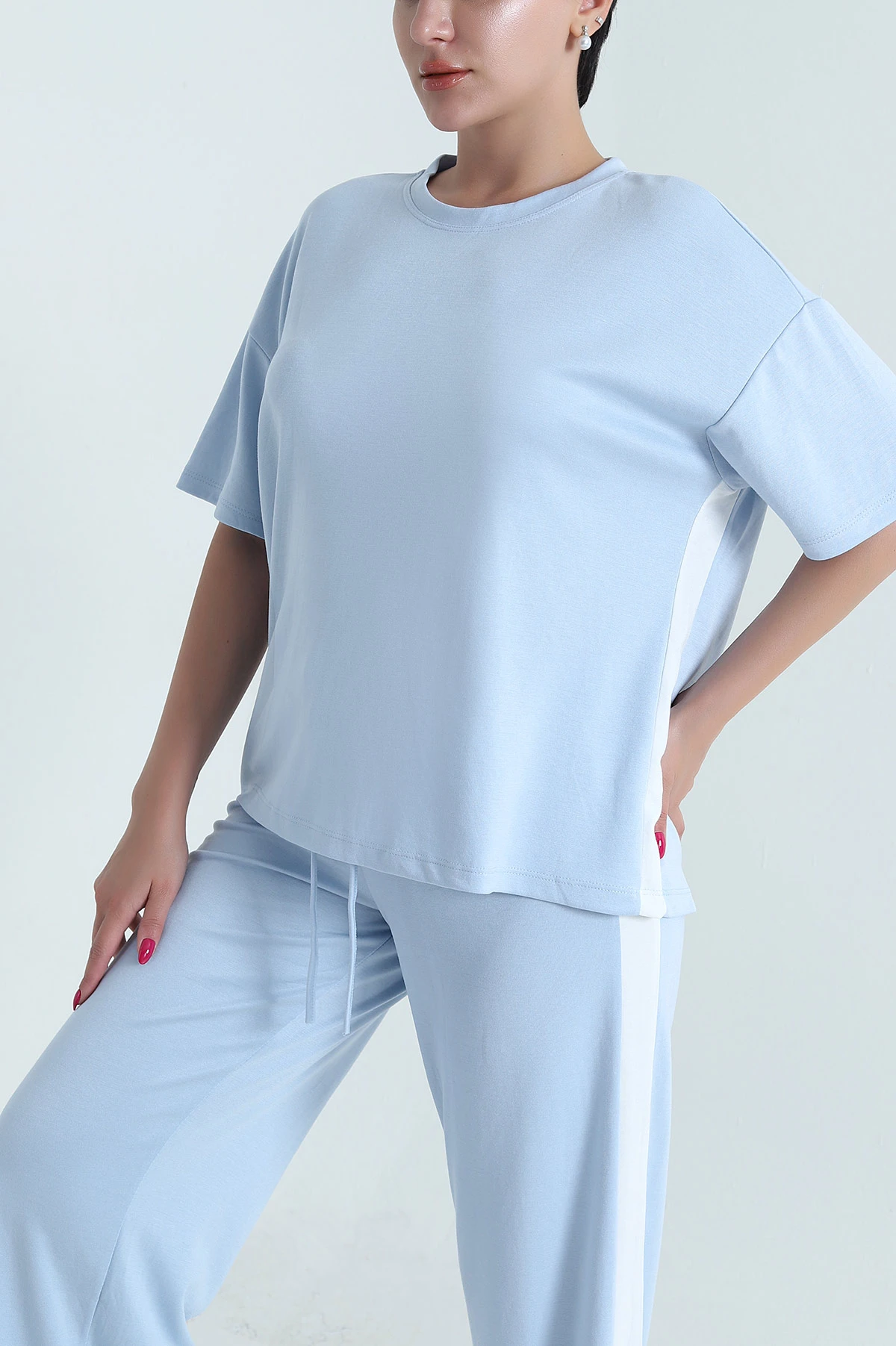 Bebe Mavisi Bel Lastikli Şerit Detay Oysho Kadın İkili Takım 475059