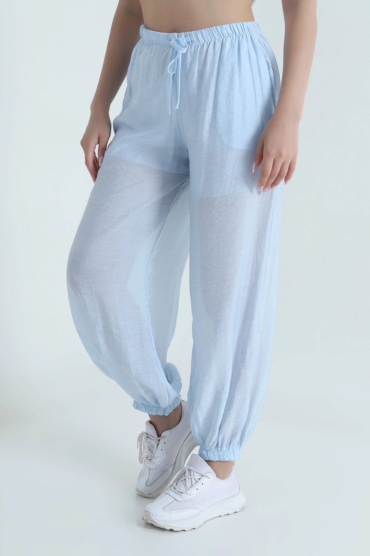 Bebe Mavisi Bel ve Paça Lastikli Astarlı Tensel Kadın Pantolon 465316