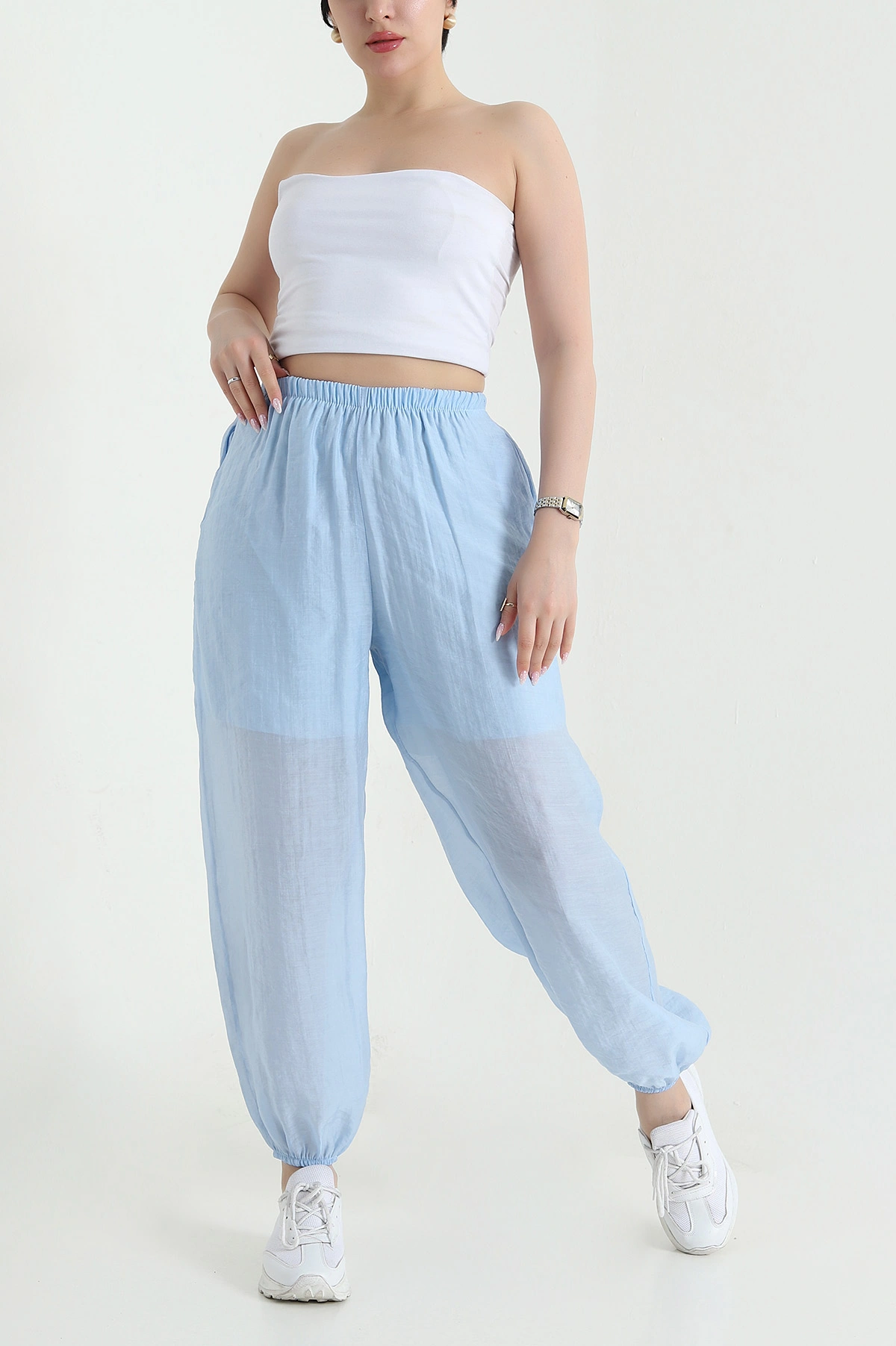 Bebe Mavisi Bel ve Paça Lastikli Tensel Kadın Pantolon 457049