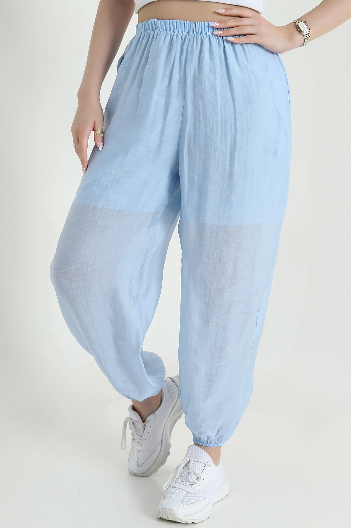 Bebe Mavisi Bel ve Paça Lastikli Tensel Kadın Pantolon 457049