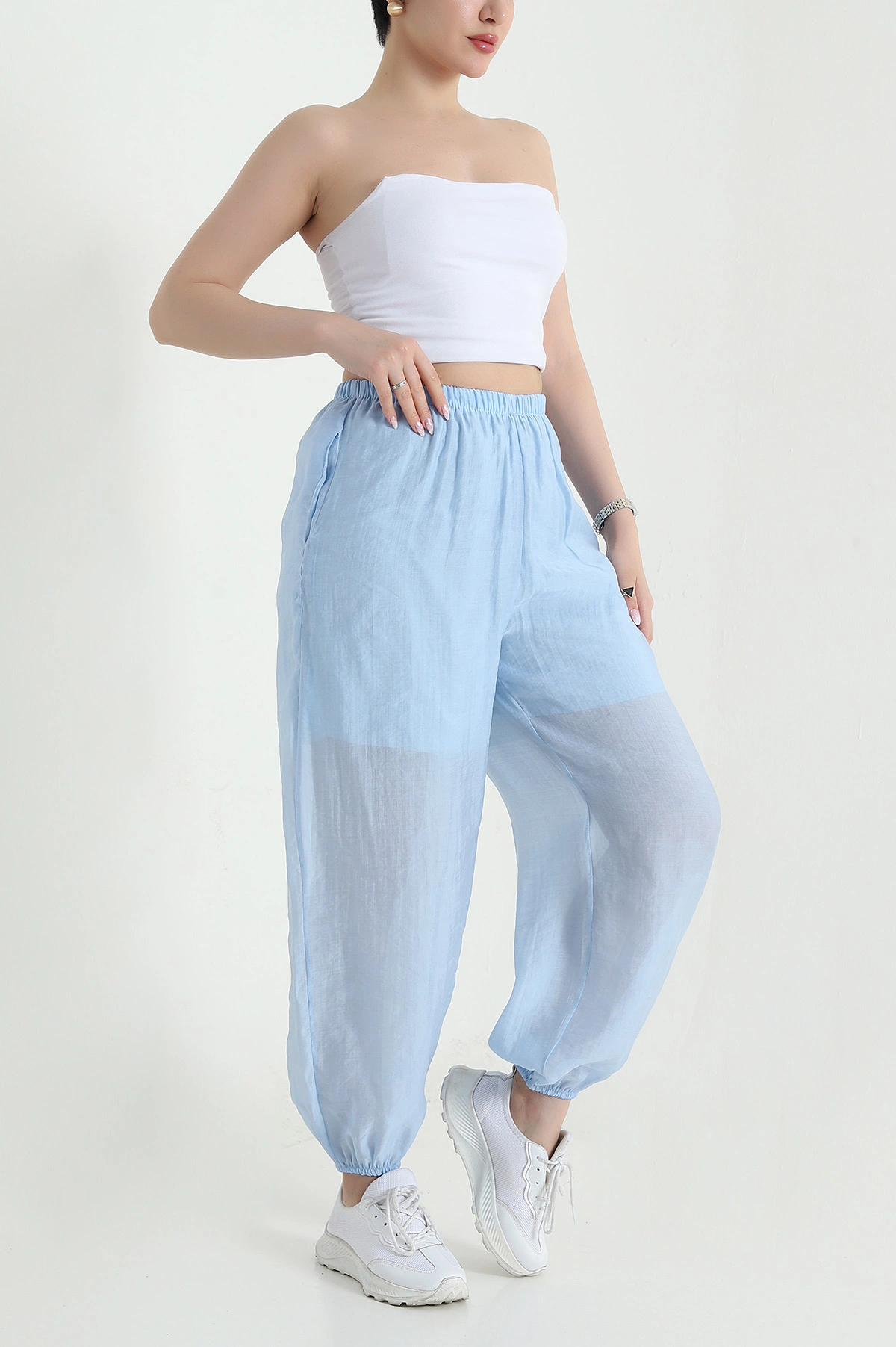 Bebe Mavisi Bel ve Paça Lastikli Tensel Kadın Pantolon 457049