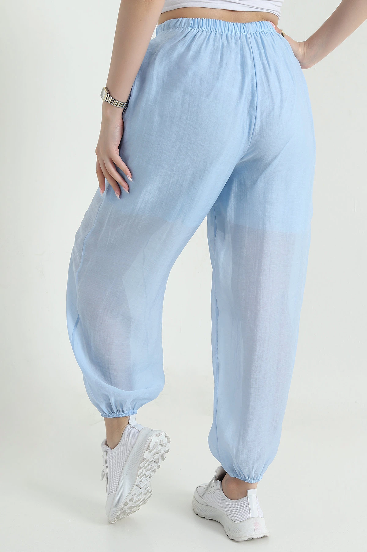 Bebe Mavisi Bel ve Paça Lastikli Tensel Kadın Pantolon 457049