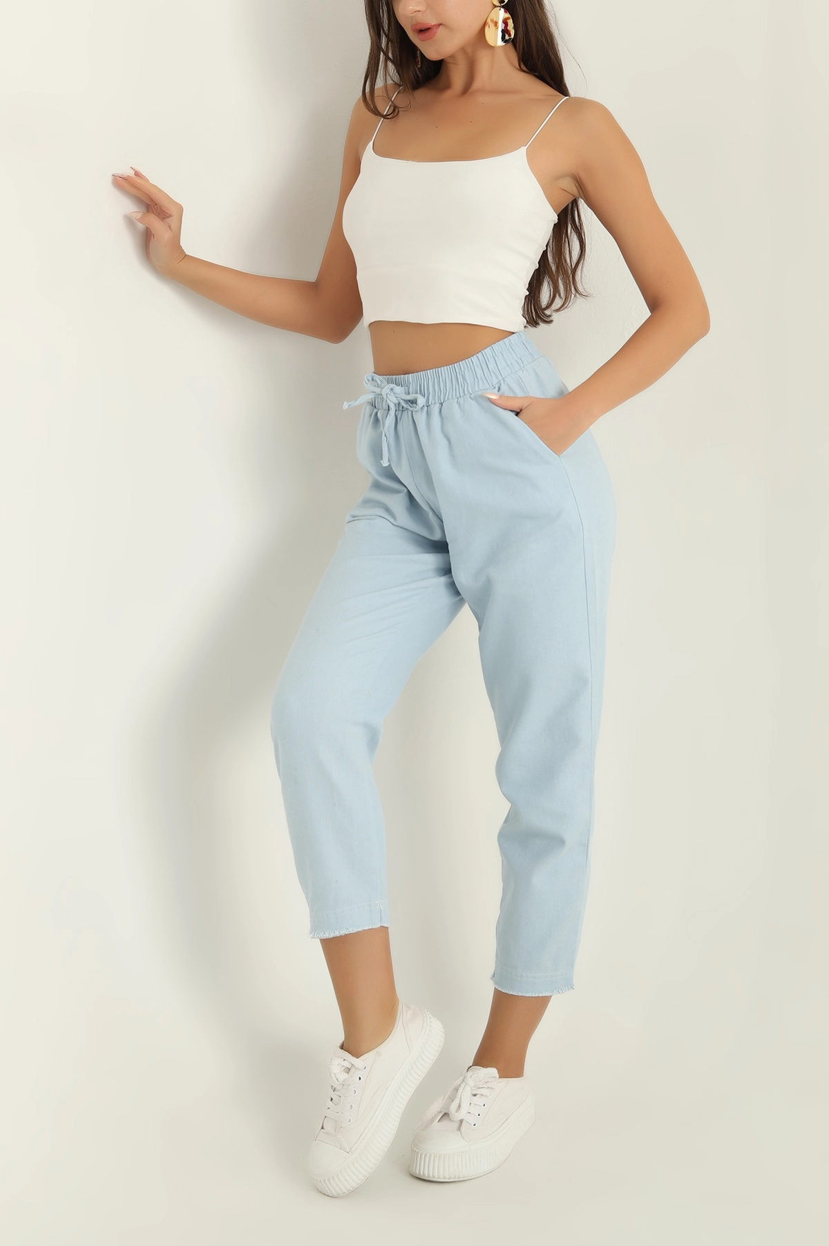 Bebe Mavisi Beli lastikli Gabardin Bayan Pantolon 297347