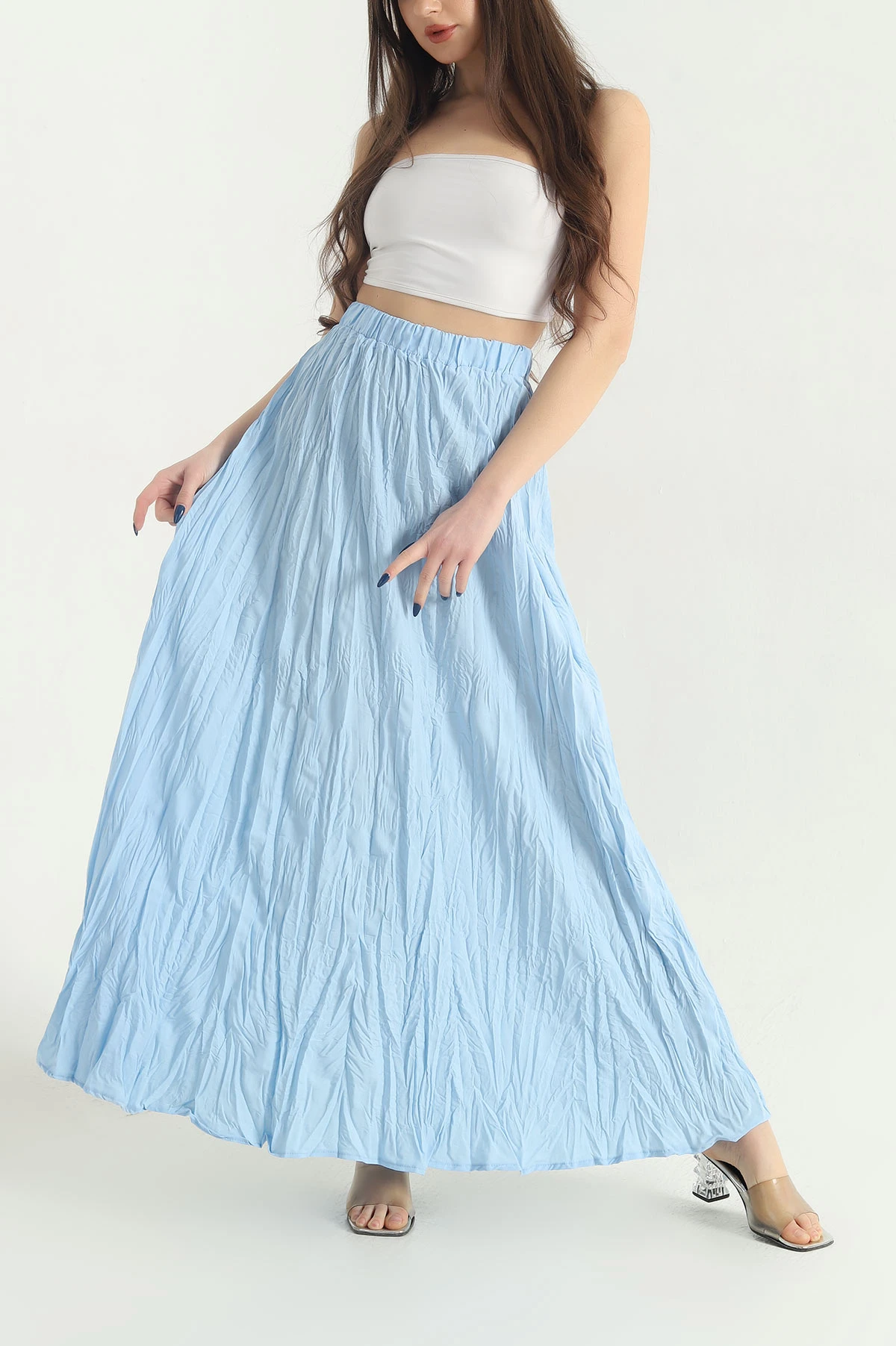 Bebe Mavisi Beli Lastikli Kırışık Tasarım Etek 342845