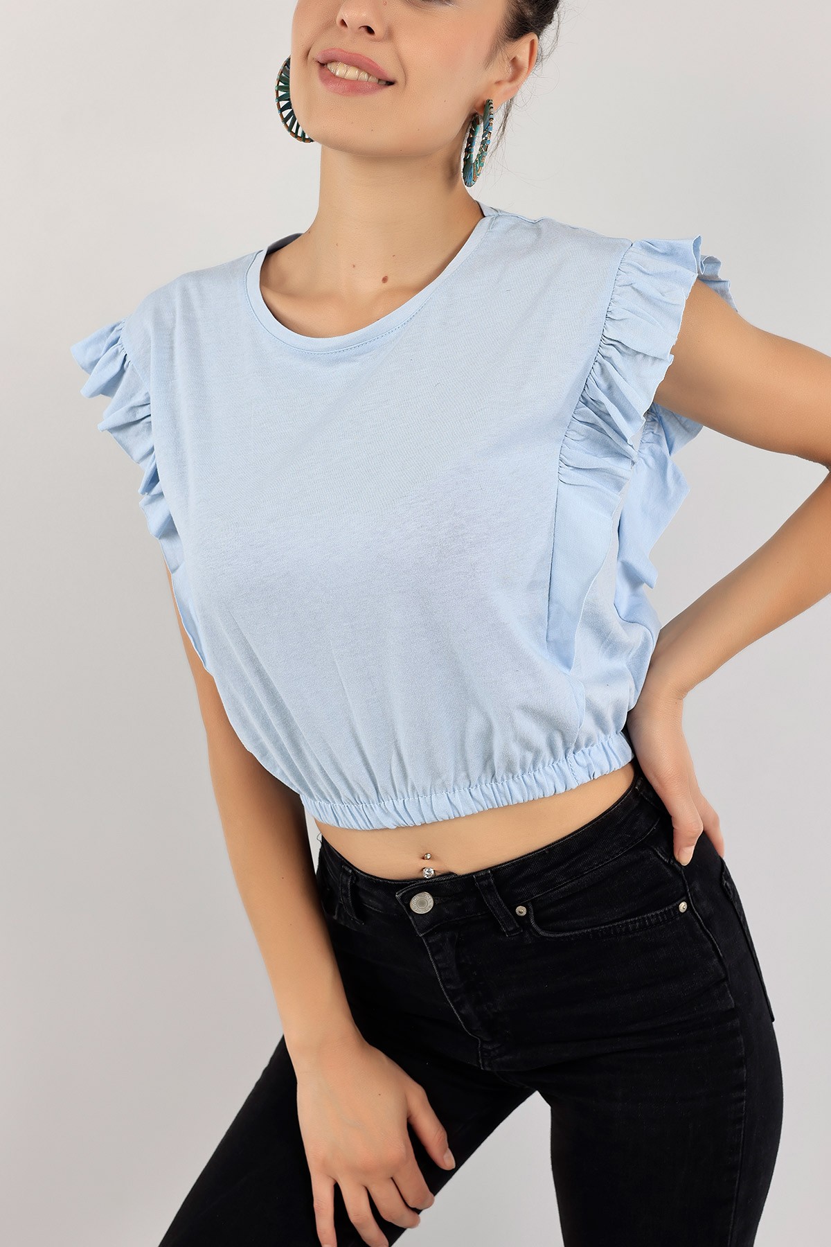 Bebe Mavisi Beli Lastikli Kolları Fırfırlı Tasarım 123313