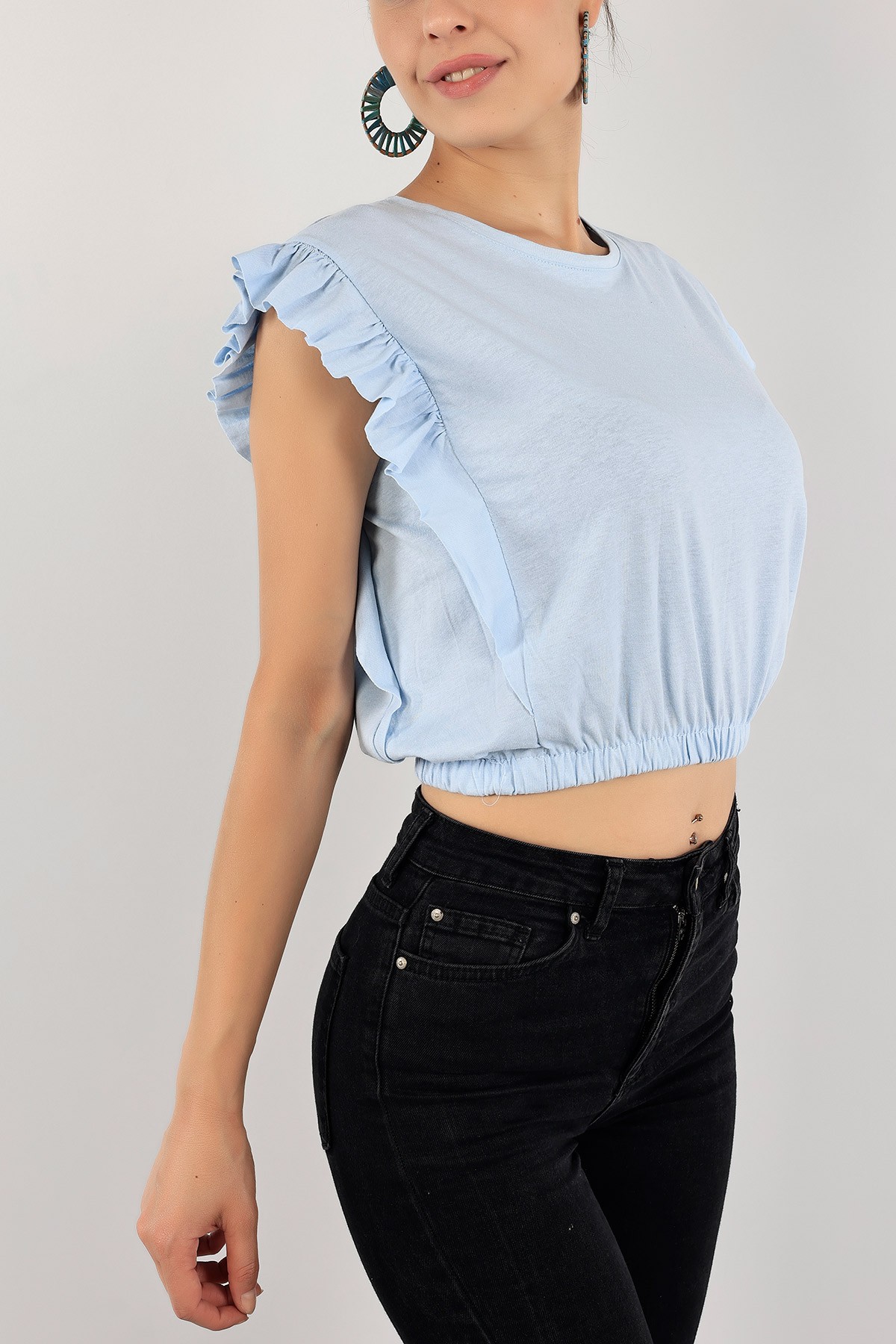 Bebe Mavisi Beli Lastikli Kolları Fırfırlı Tasarım 123313