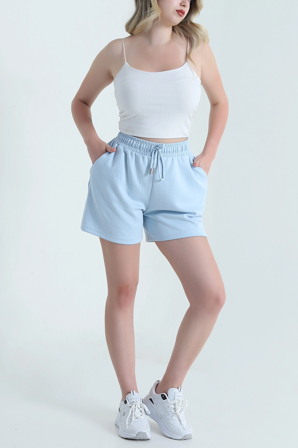 Bebe Mavisi Beli Lastikli Modal Kadın Şort 461739