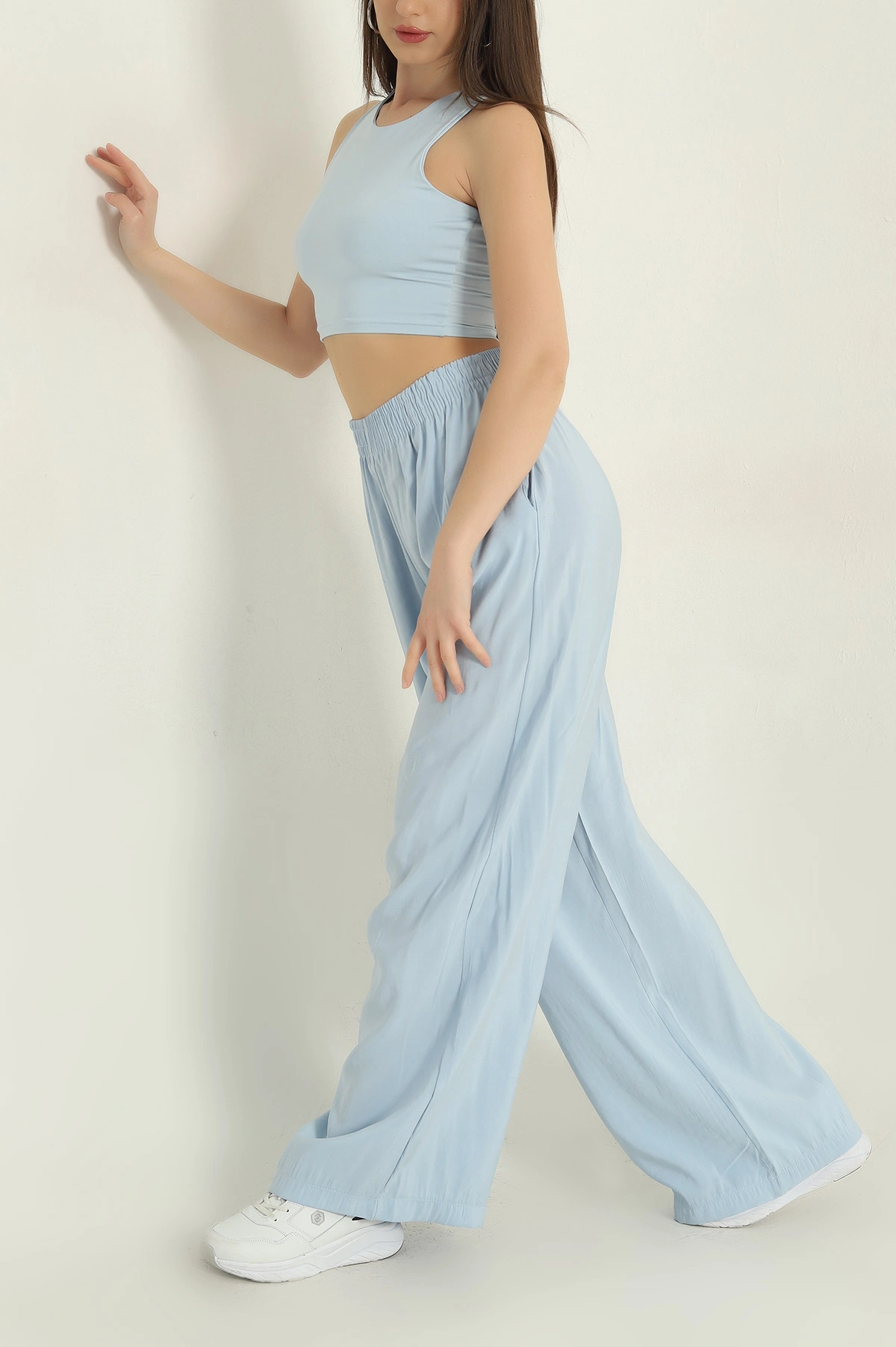 Bebe Mavisi Beli Lastikli Tensel Kadın Pantolon 359217