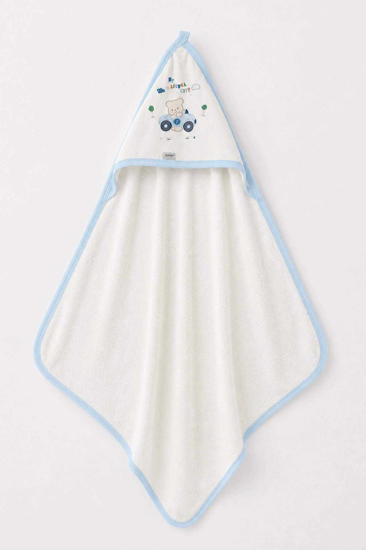 Bebe Mavisi Beyaz (0-6 Ay) Araba Baskılı Çift Katlı Bebek Silgi Havlu 476274