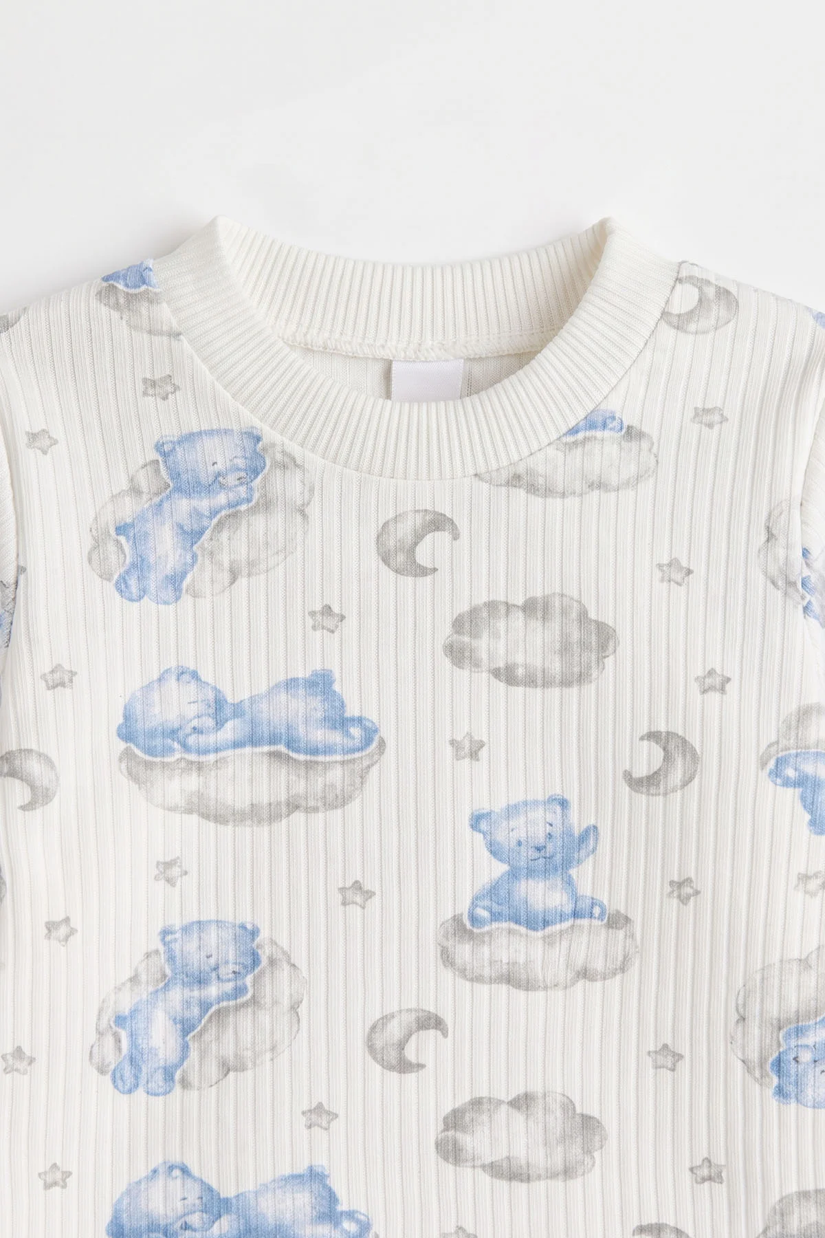 Bebe Mavisi Beyaz (1-3 Yaş) Bulutlu Ayı  Baskılı Raporlu Çocuk Pijama Takım 477255