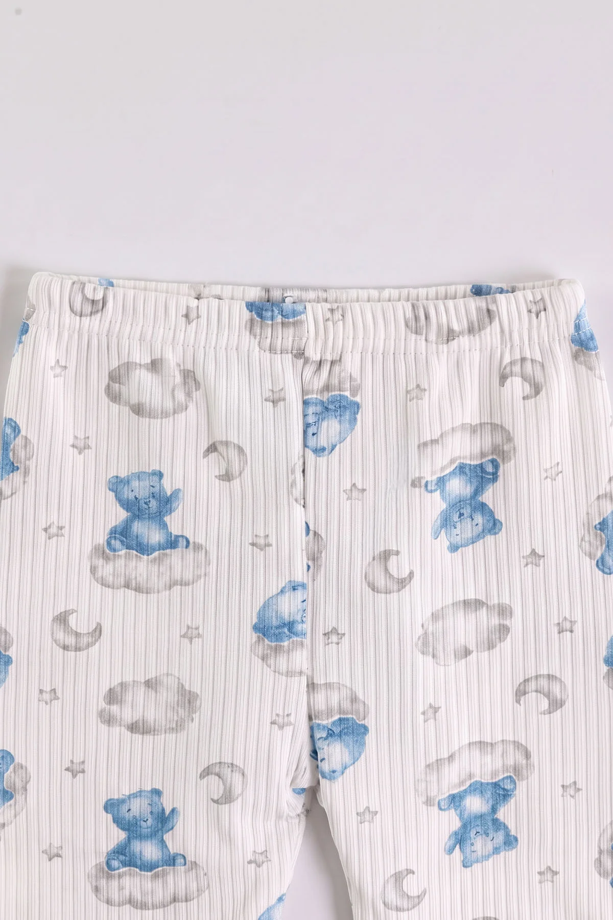 Bebe Mavisi Beyaz (1-3 Yaş) Bulutlu Ayı  Baskılı Raporlu Çocuk Pijama Takım 477255