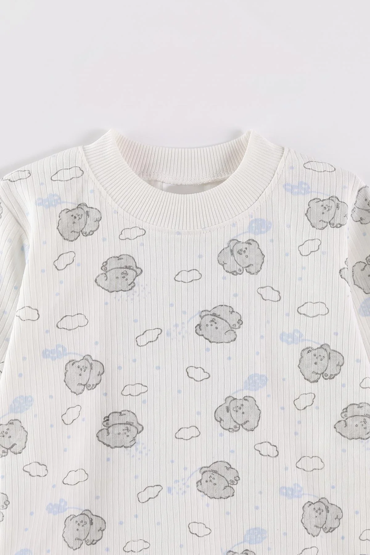 Bebe Mavisi Beyaz (1-3 Yaş) Casper  Desenli Raporlu Çocuk Pijama Takım 477274