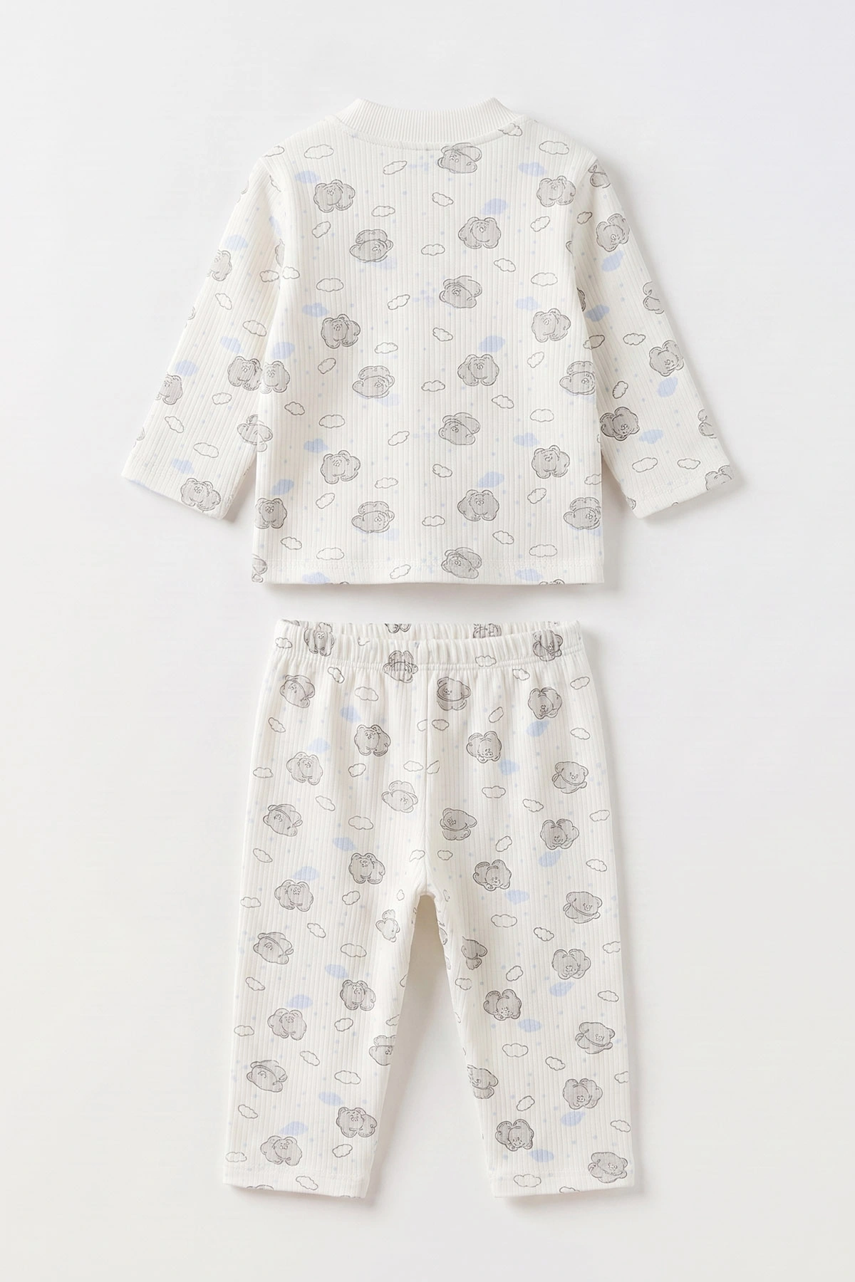 Bebe Mavisi Beyaz (1-3 Yaş) Casper  Desenli Raporlu Çocuk Pijama Takım 477274