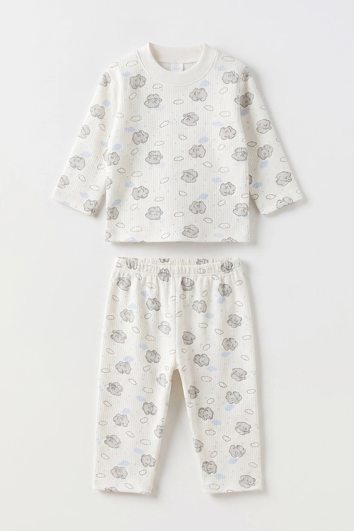 Bebe Mavisi Beyaz (1-3 Yaş) Casper  Desenli Raporlu Çocuk Pijama Takım 477274