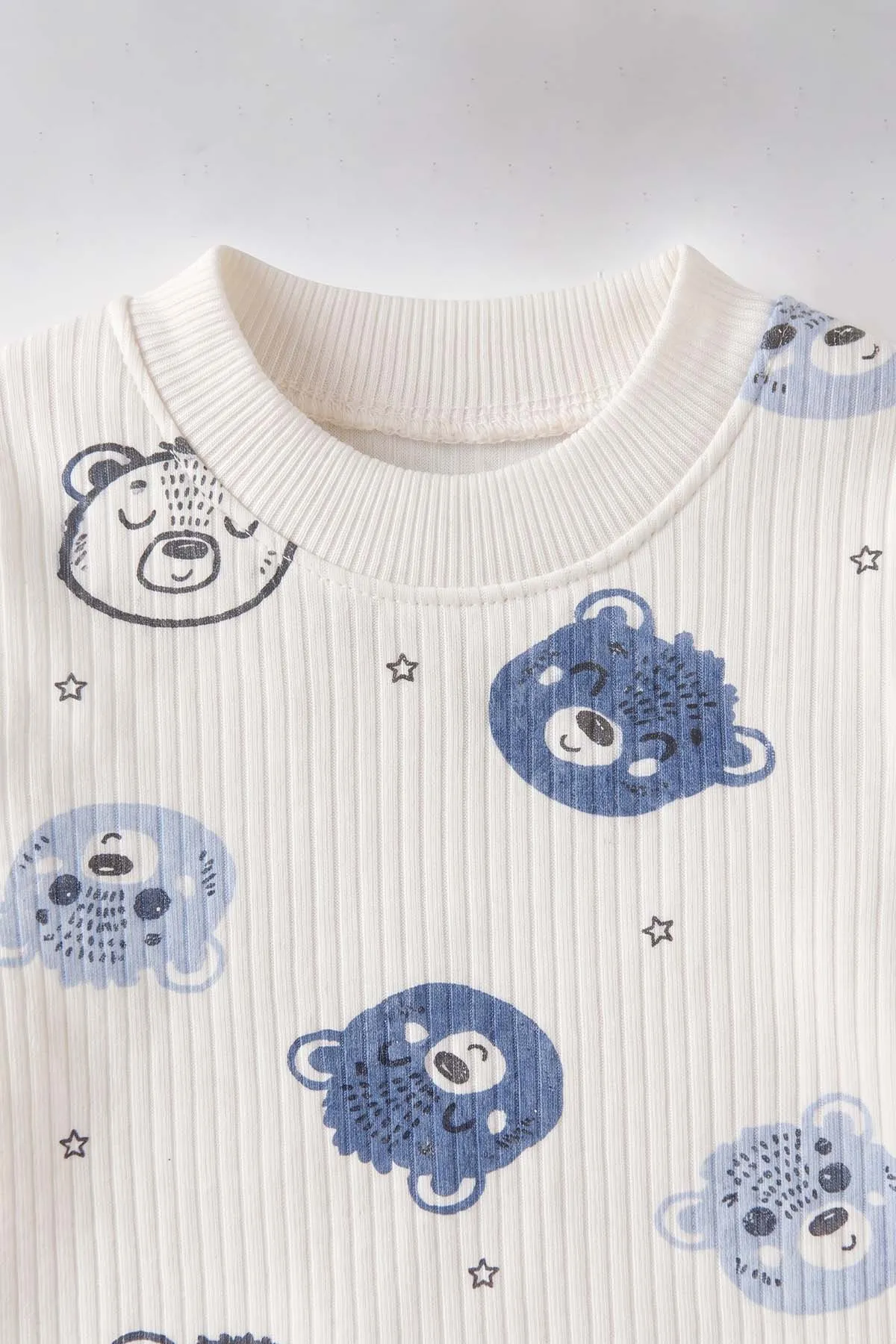 Bebe Mavisi Beyaz (1-3 Yaş) Koala Kafası Baskılı Raporlu Çocuk Pijama Takım 477252