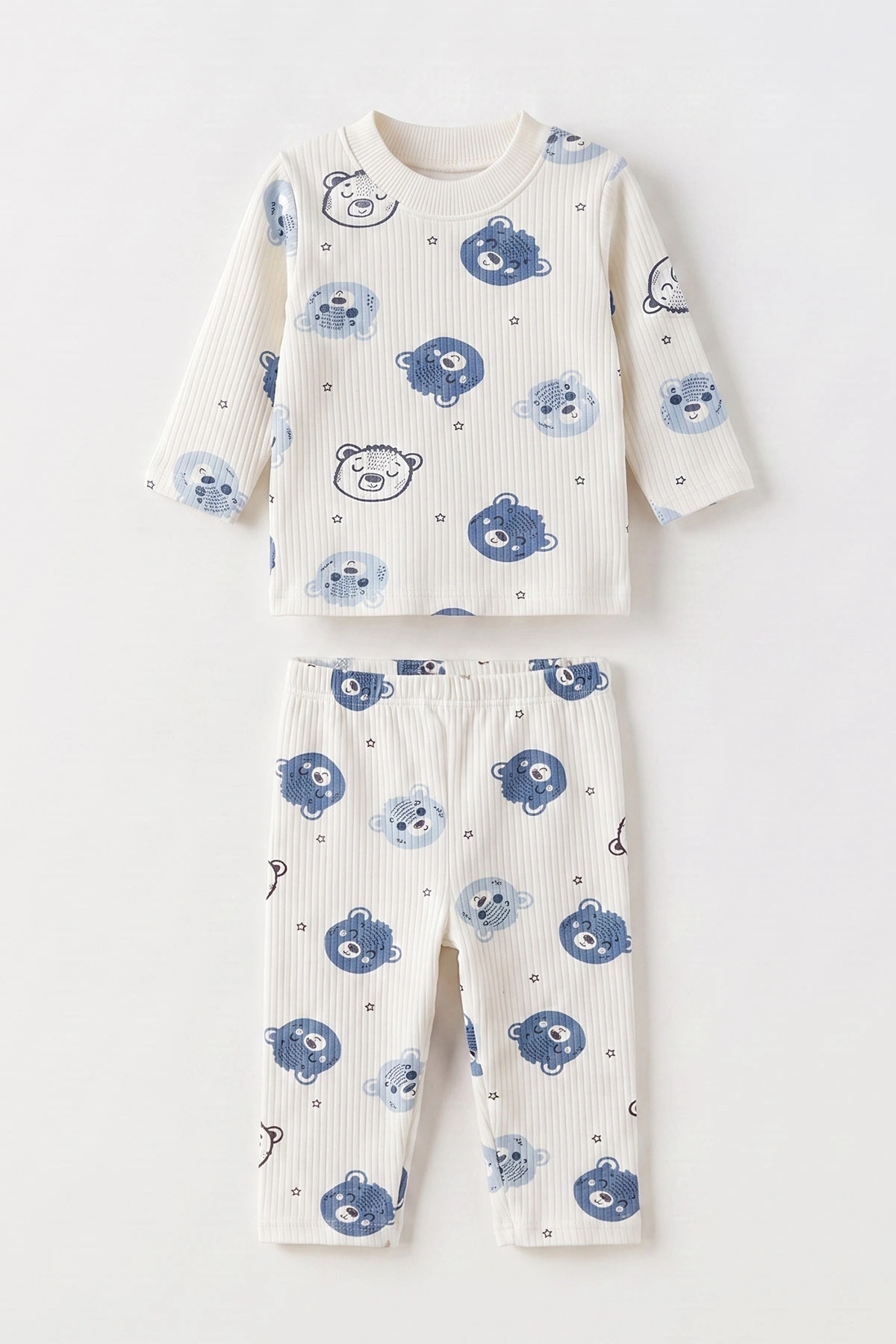 Bebe Mavisi Beyaz (1-3 Yaş) Koala Kafası Baskılı Raporlu Çocuk Pijama Takım 477252