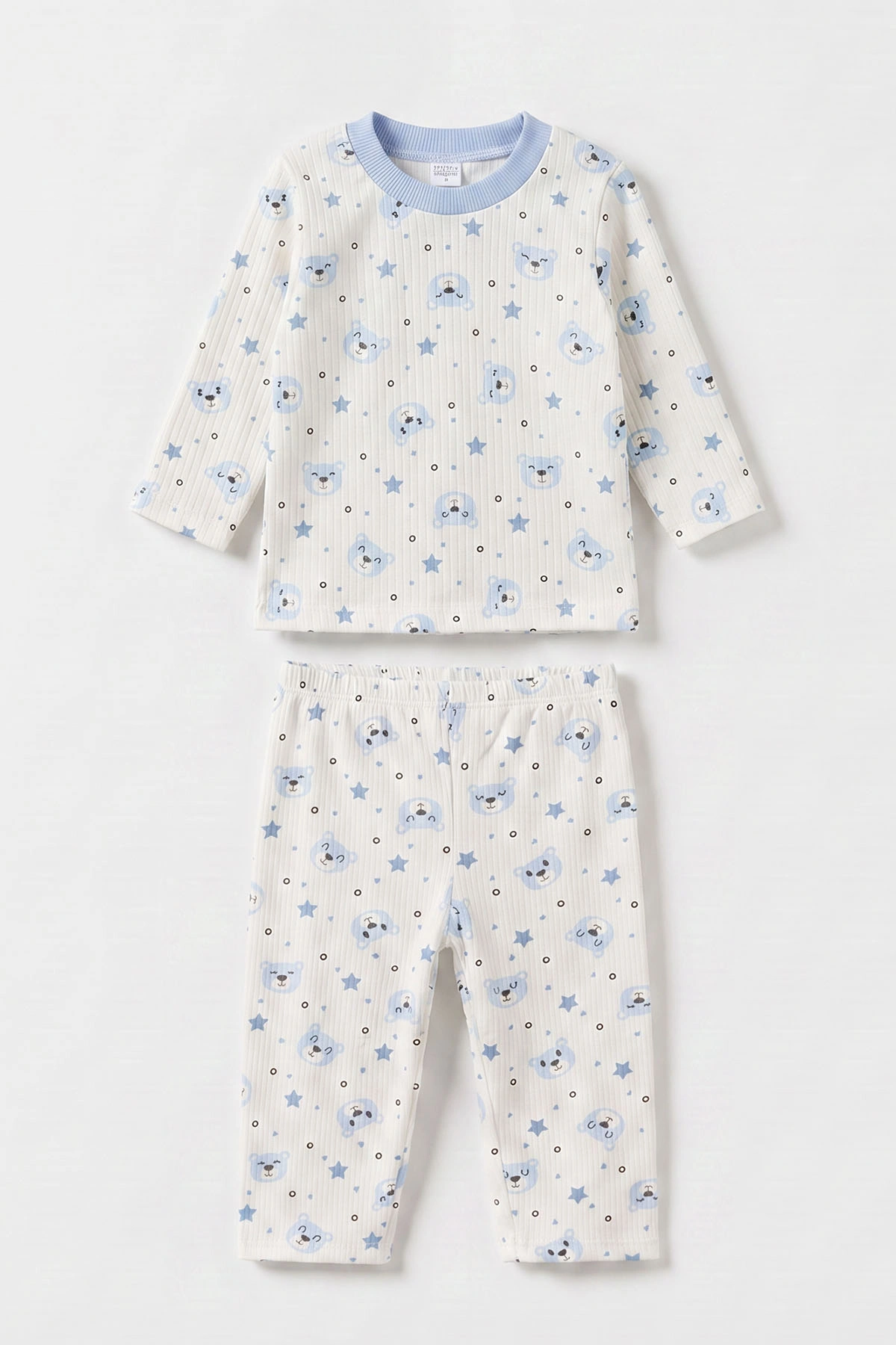 Bebe Mavisi Beyaz (1-3 Yaş) Yıldız Desenli Raporlu Çocuk Pijama Takım 477265