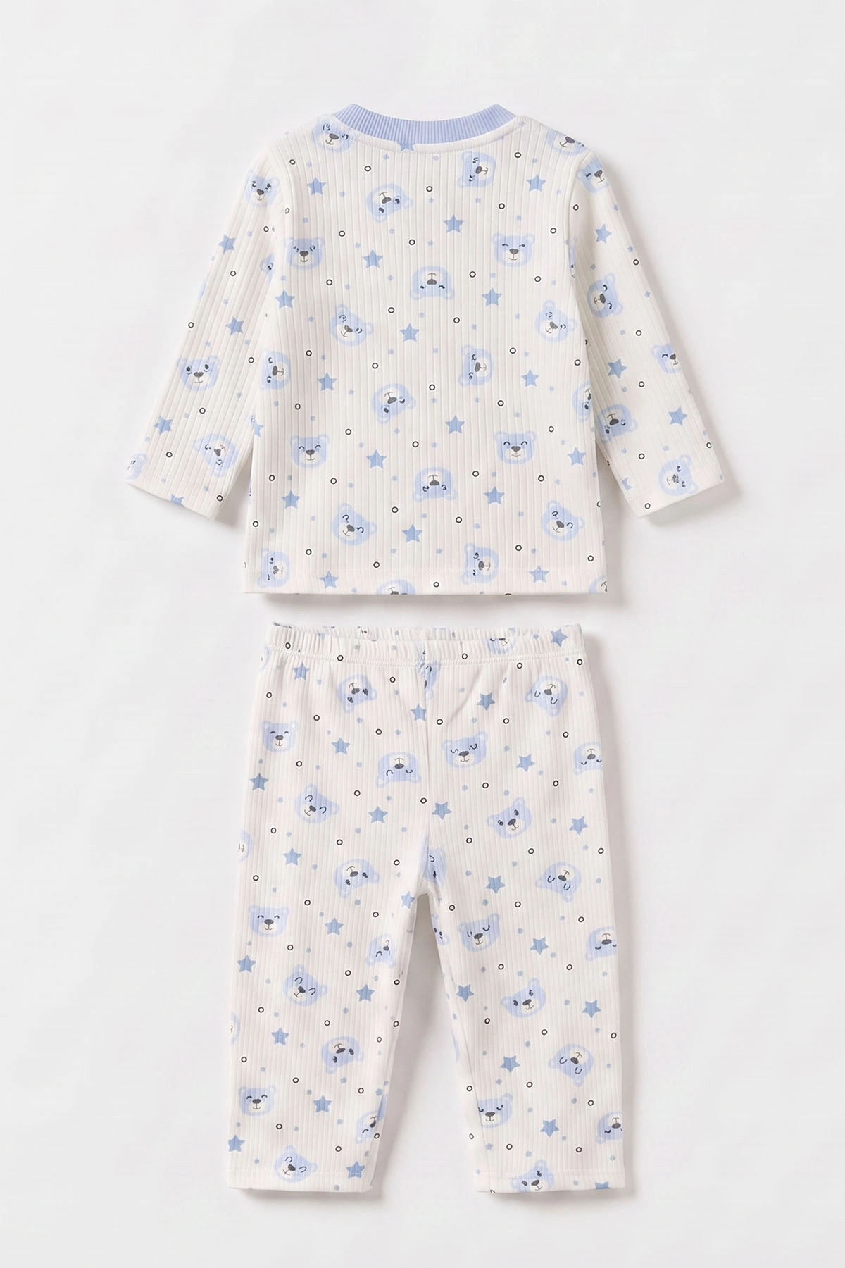 Bebe Mavisi Beyaz (1-3 Yaş) Yıldız Desenli Raporlu Çocuk Pijama Takım 477265