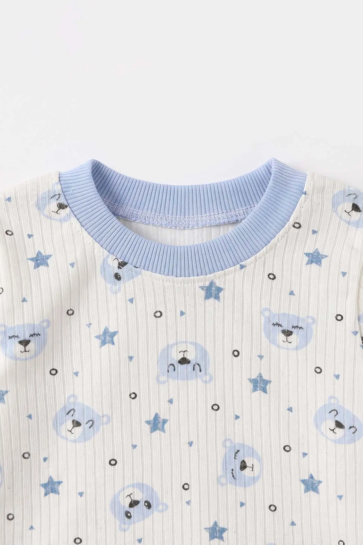 Bebe Mavisi Beyaz (1-3 Yaş) Yıldız Desenli Raporlu Çocuk Pijama Takım 477265
