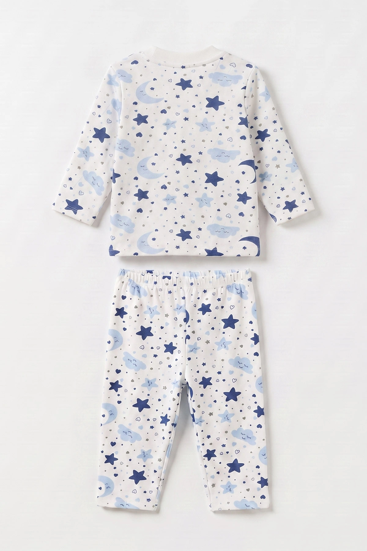 Bebe Mavisi Beyaz   (1-3 Yaş) Yıldız ve Bulut Desenli  Çocuk Pijama Takım 477361