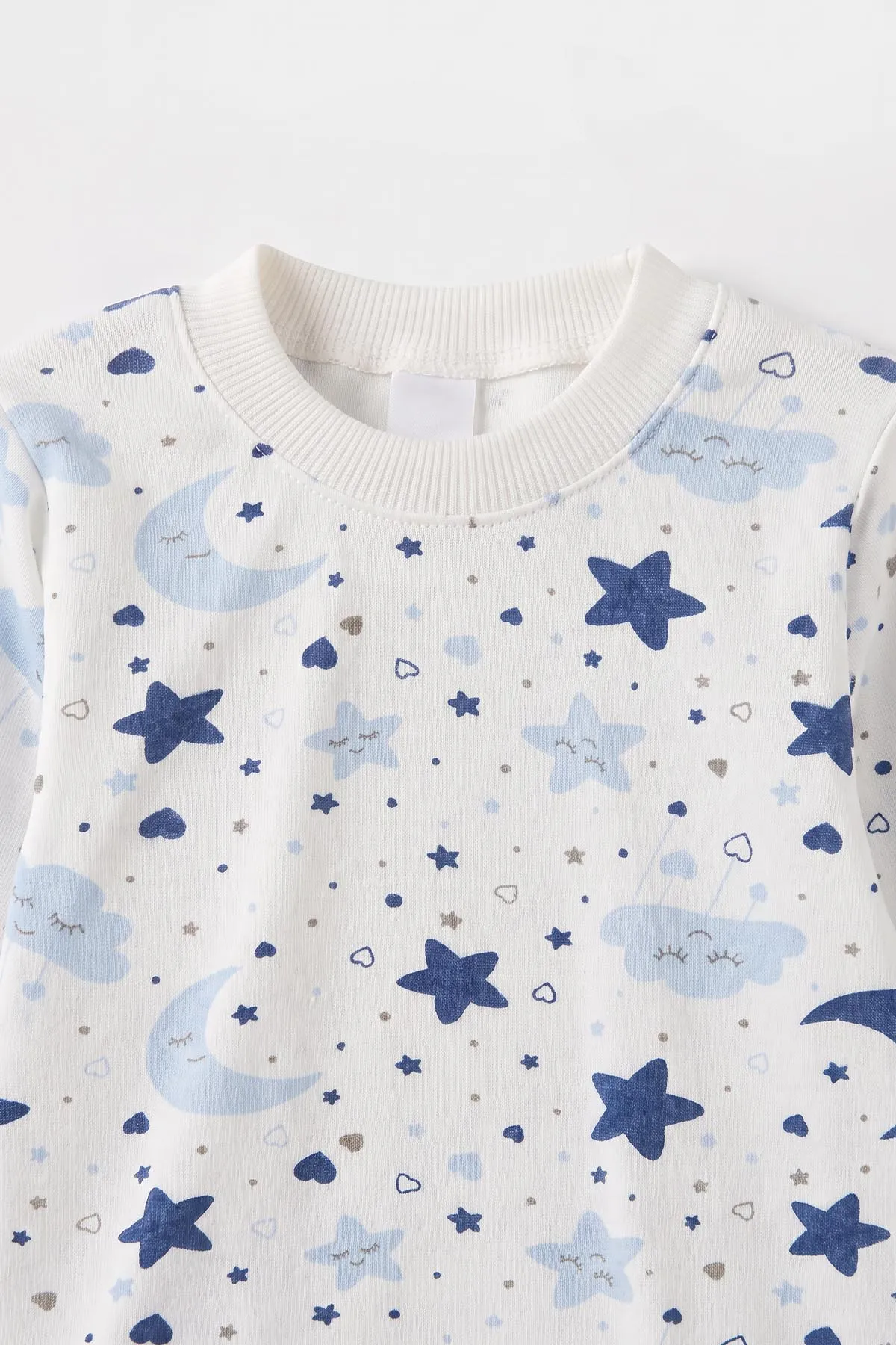 Bebe Mavisi Beyaz   (1-3 Yaş) Yıldız ve Bulut Desenli  Çocuk Pijama Takım 477361
