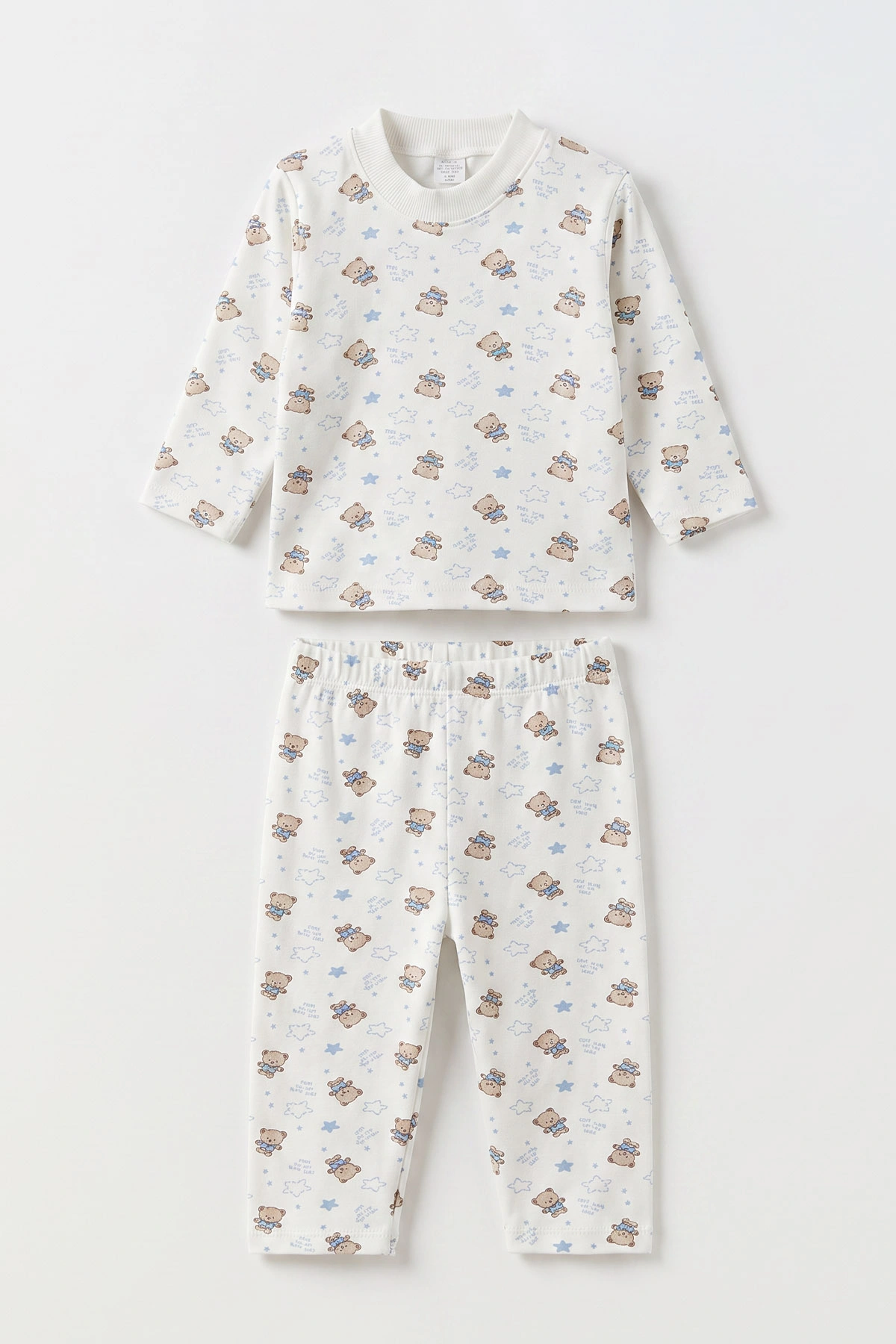 Bebe Mavisi Beyaz   (1-3 Yaş) Yıldızlı Ayıcık Desenli   Çocuk Pijama Takım 477365