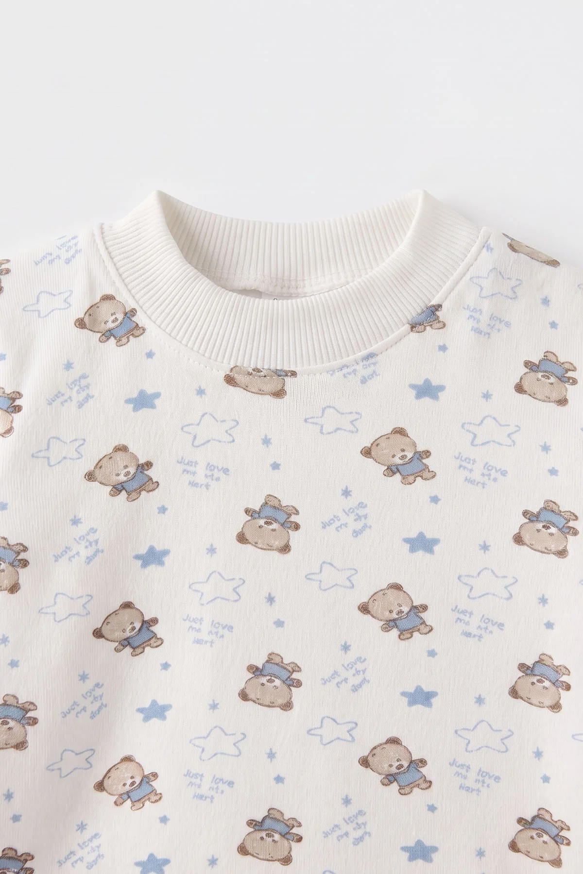 Bebe Mavisi Beyaz   (1-3 Yaş) Yıldızlı Ayıcık Desenli   Çocuk Pijama Takım 477365