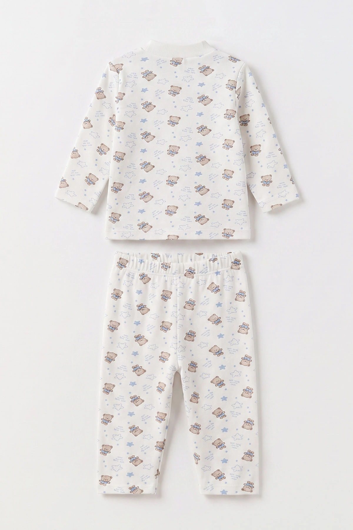 Bebe Mavisi Beyaz   (1-3 Yaş) Yıldızlı Ayıcık Desenli   Çocuk Pijama Takım 477365
