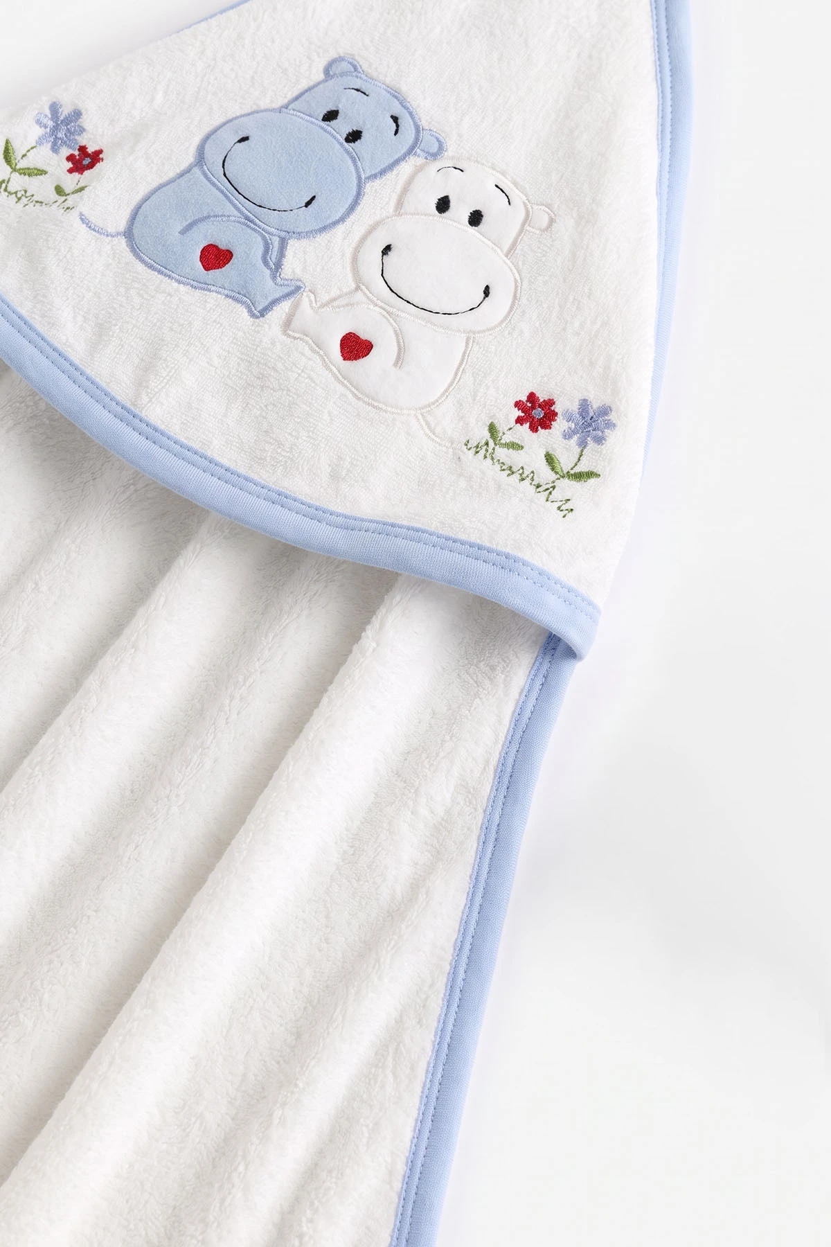 Bebe Mavisi Beyaz    Hipopotam Nakışlı Çift Katlı Bebek Silgi Havlu 476328