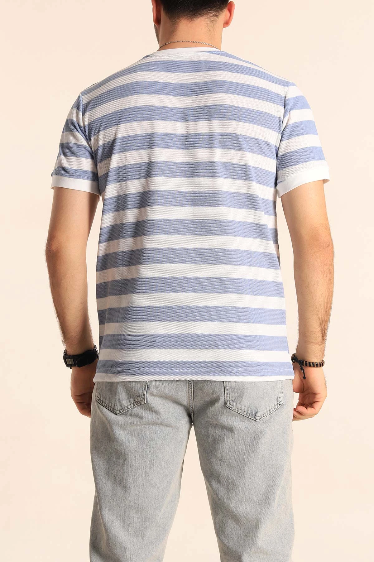 Bebe Mavisi Beyaz Regular Fit Çizgili Yazı Detay Erkek Tişört 252187