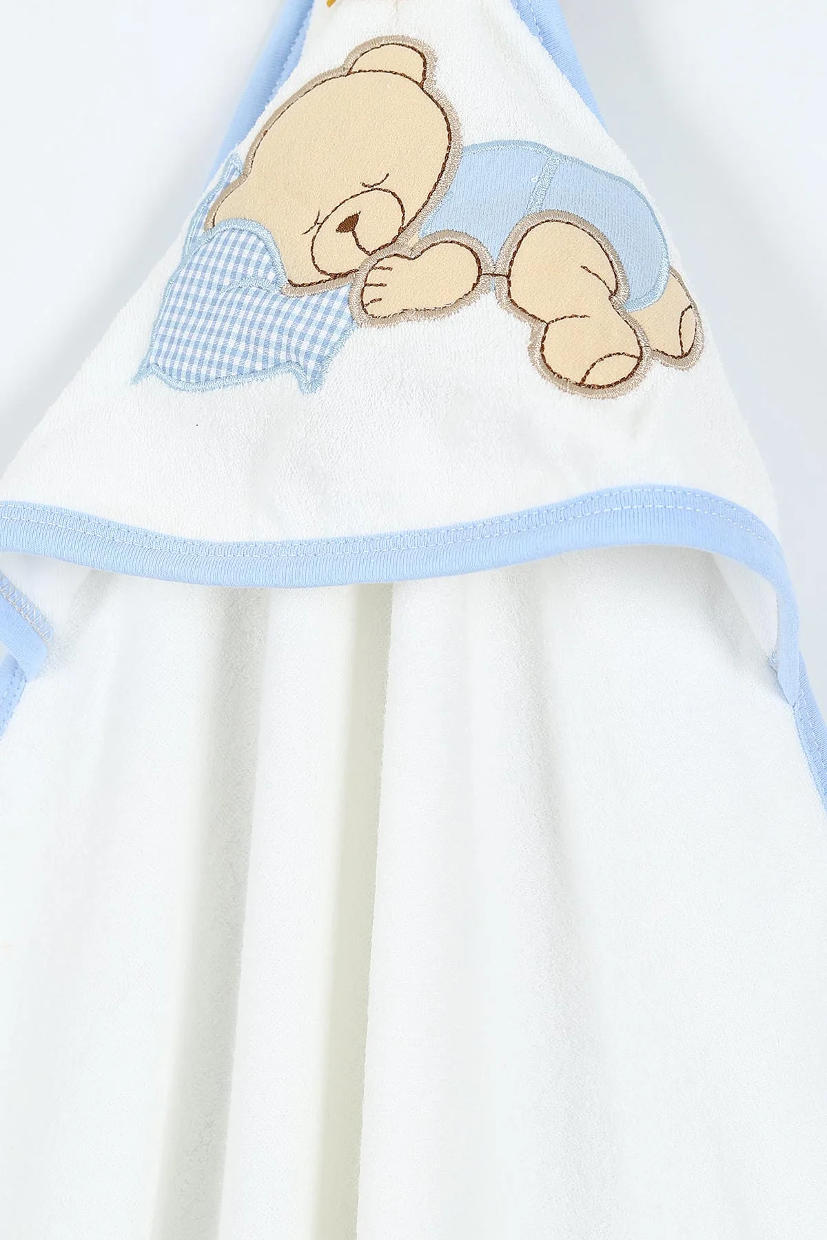 Bebe Mavisi Beyaz Uyuyan Ayı Nakışlı Çift Katlı Erkek Bebek Silgi Havlu 375512