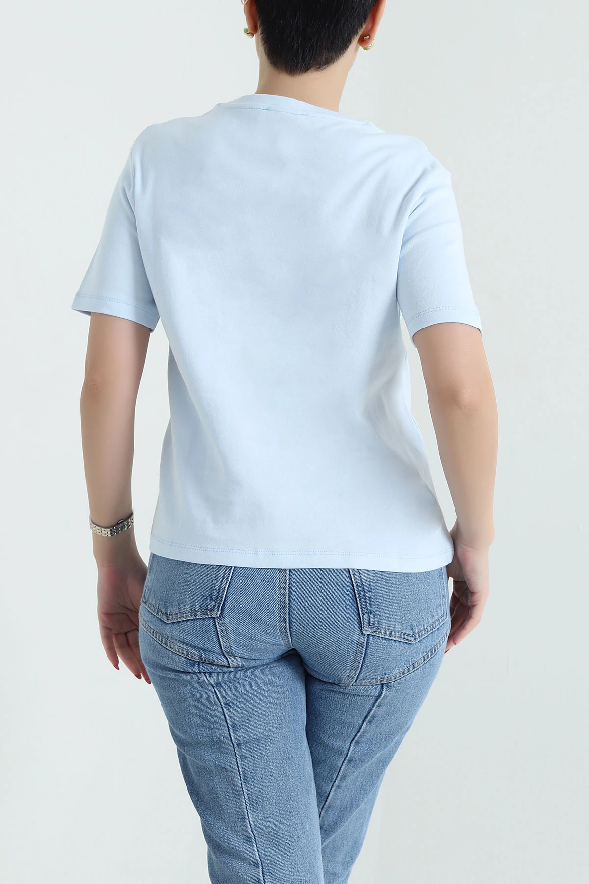 Bebe Mavisi Bisiklet Yaka İnterlok Kadın Tişört 435244