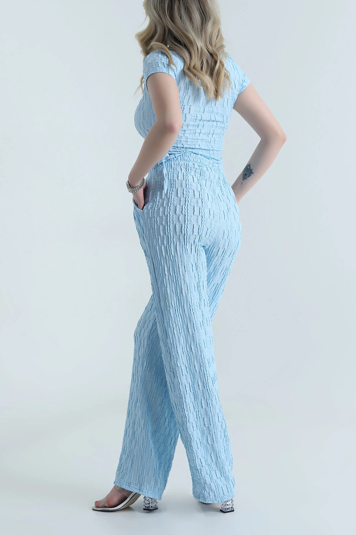 Bebe Mavisi Bluz Pantolon Gofre Kadın İkili Takım 458369