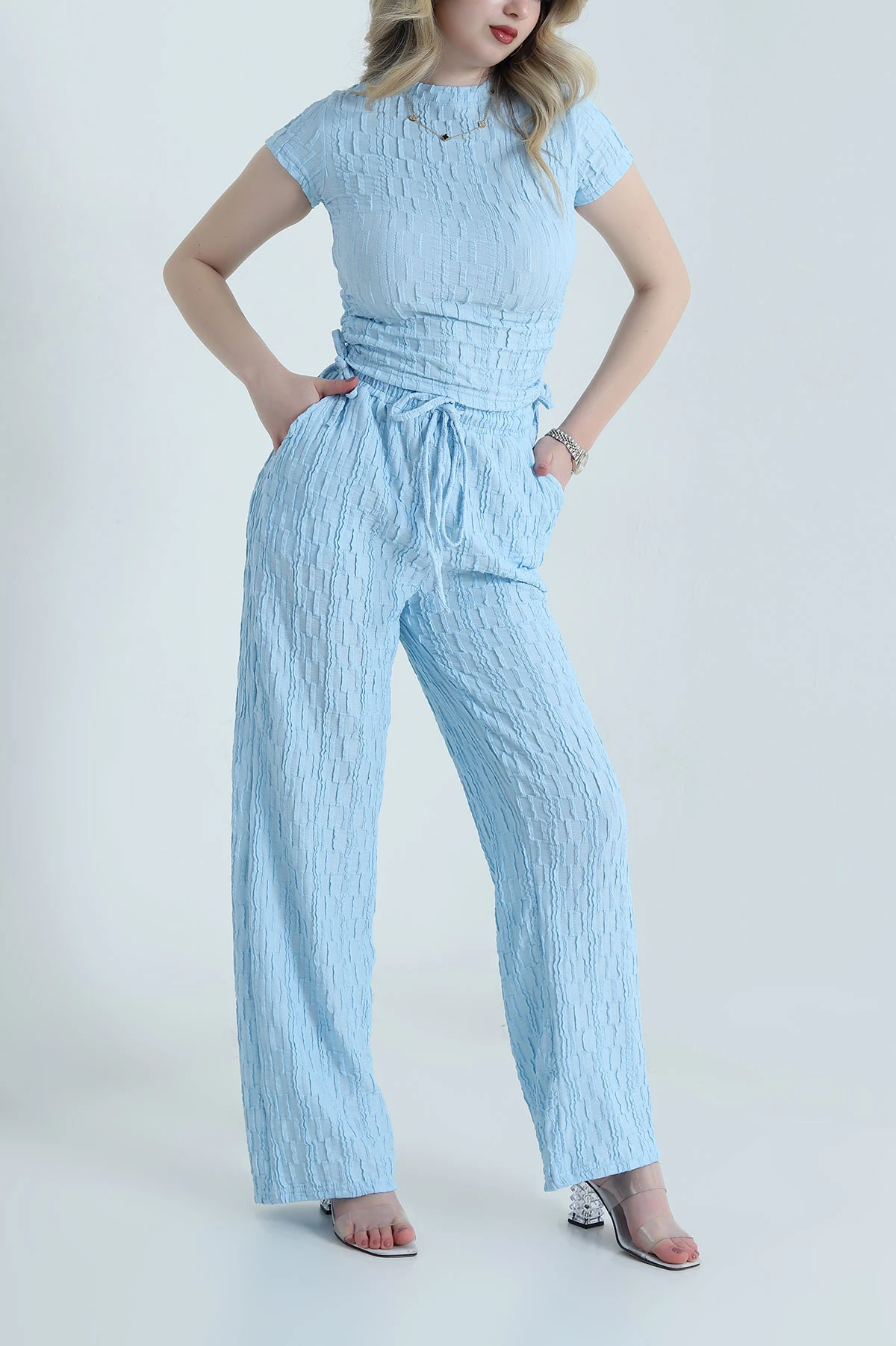 Bebe Mavisi Bluz Pantolon Gofre Kadın İkili Takım 458369