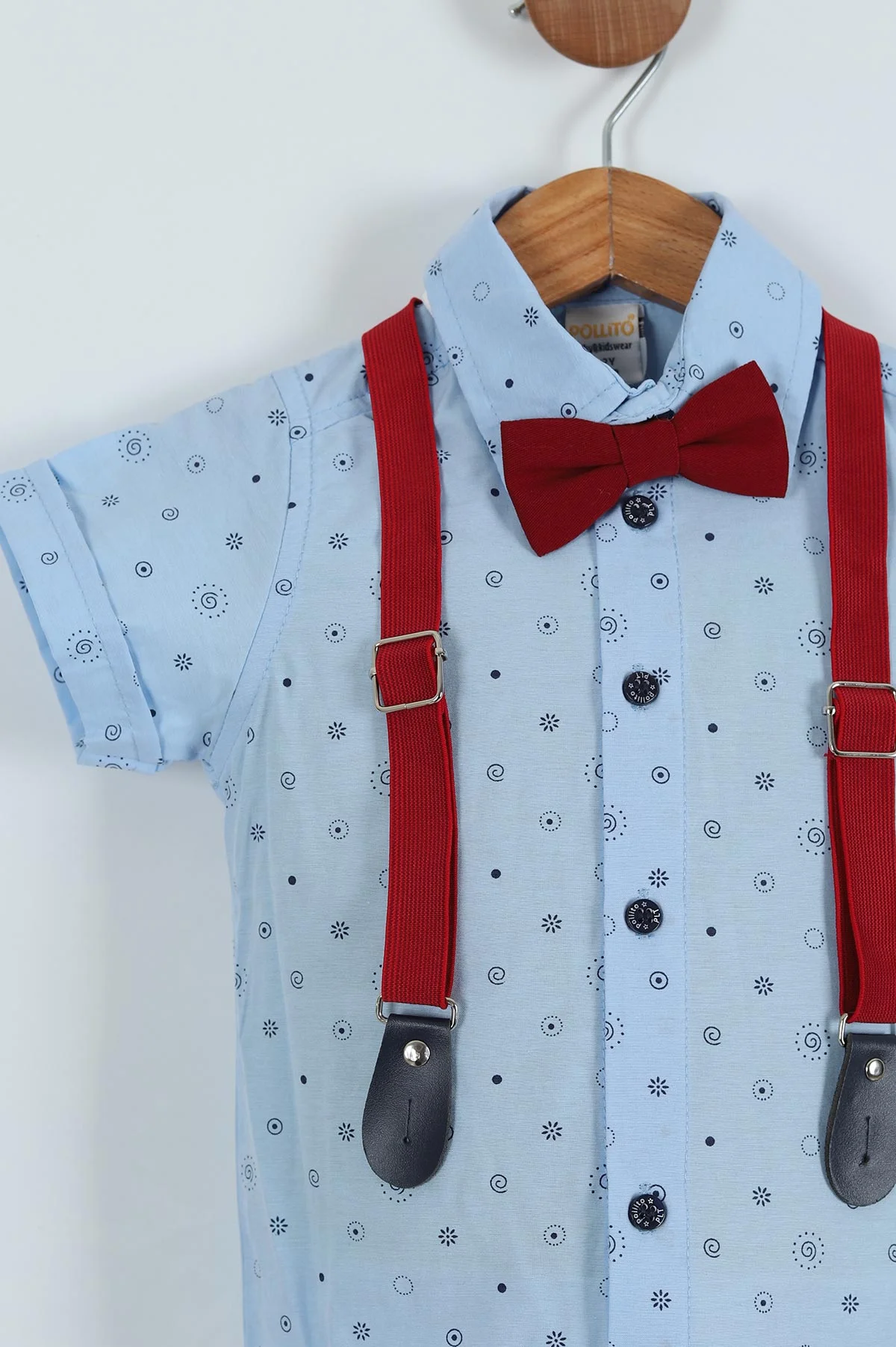 Bebe Mavisi Bordo (5-8 Yaş) Papyonlu  Desenli Kemer Askılı Erkek Çocuk Takım 258748