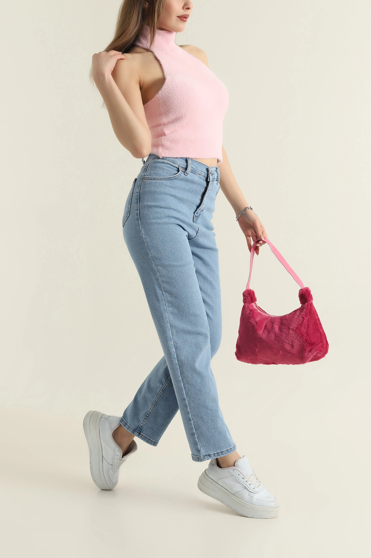 Bebe Mavisi Boyfit Likralı Kadın Kot Pantolon 419935